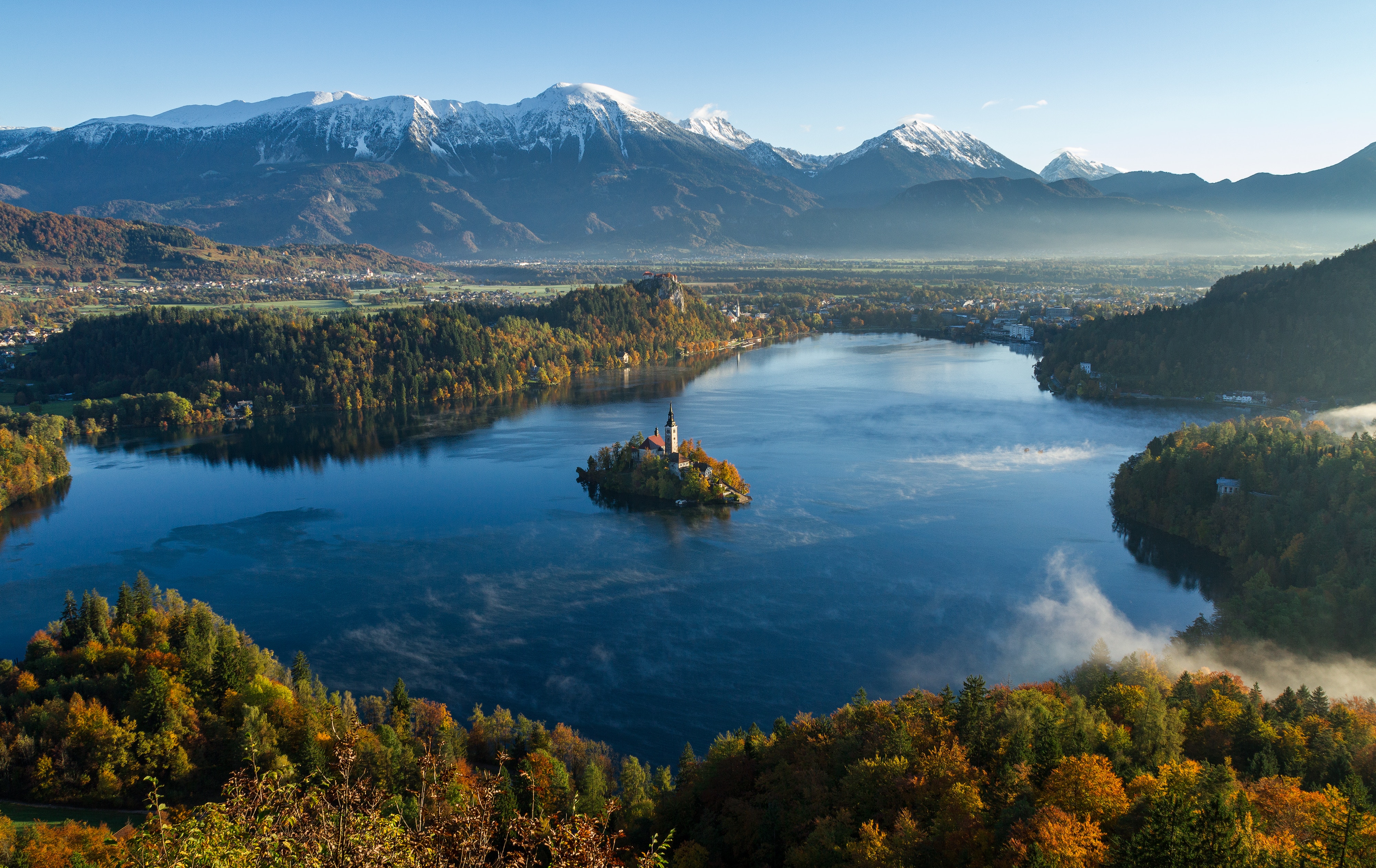 #lake, #Lake Bled, #Slovenia, #nature, #church, #castle, #ancient, #water, #forest, #trees, #landscape, #island, #hills, wallpaper HD Wallpaper