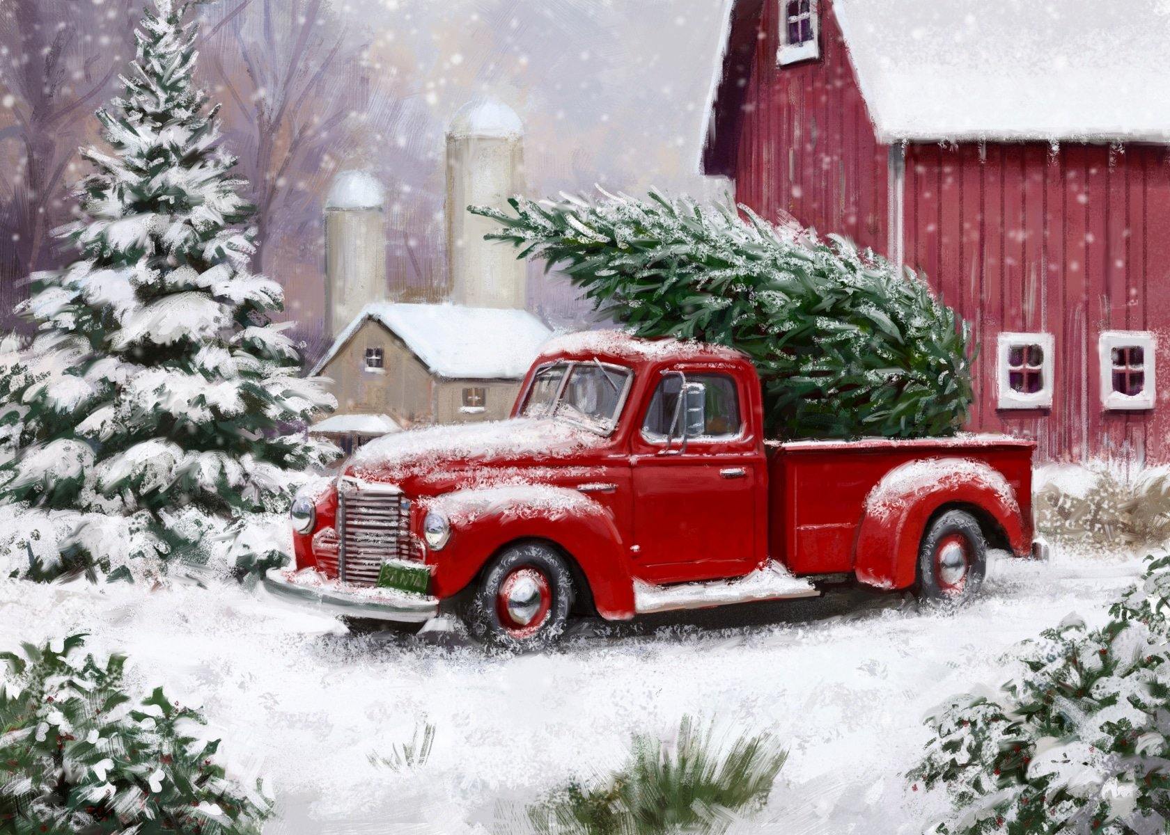 Download A Red Vintage Pickup Truck Decorated for the Christmas Season  Wallpaper  Wallpaperscom