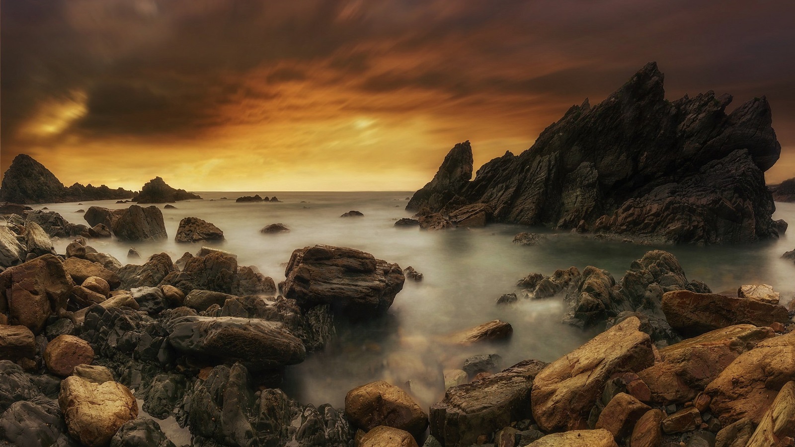 Wallpaper Spain, Asturias, sea, coast, stones 1920x1200 HD Picture, Image