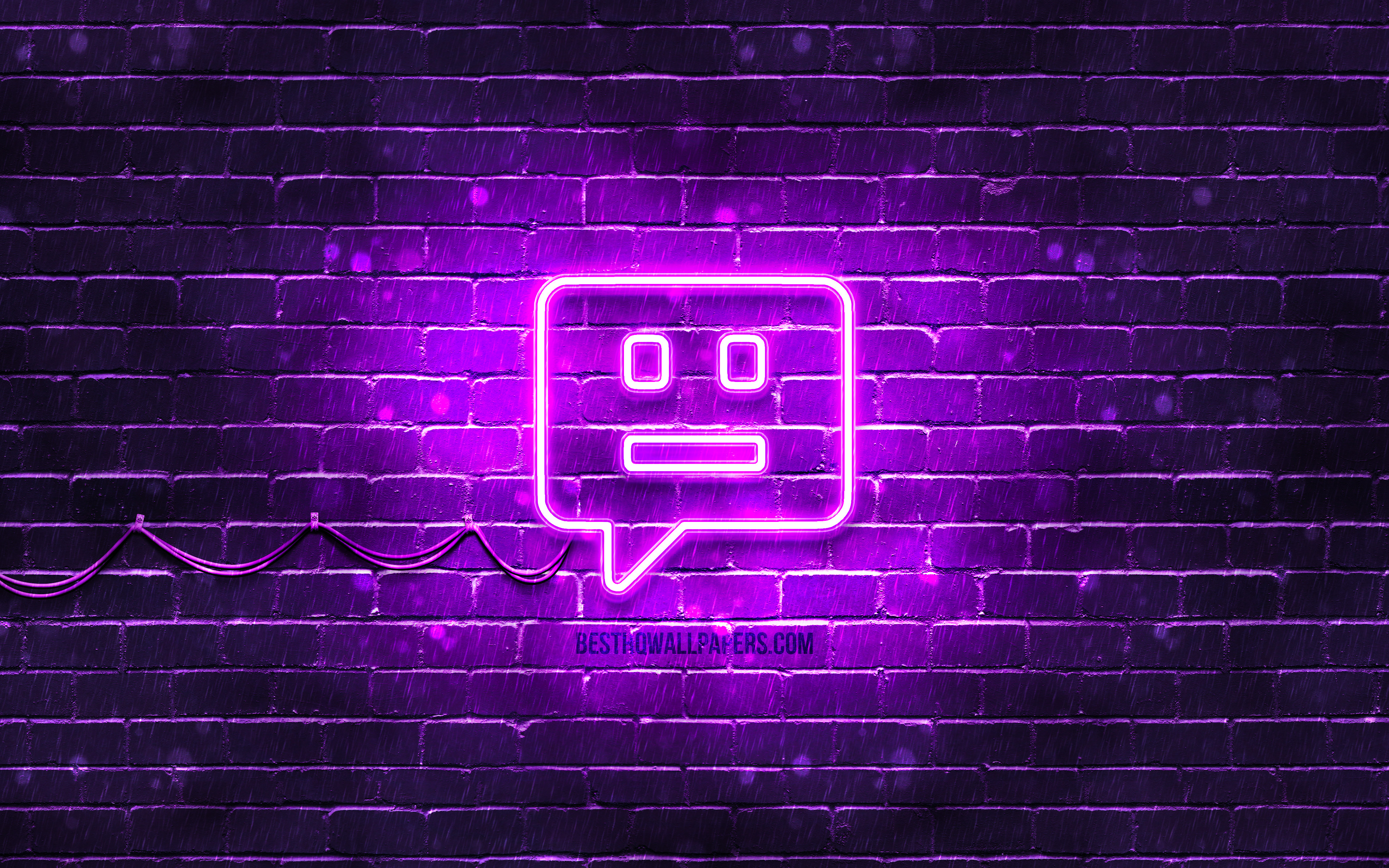 Download wallpaper Chatbot neon icon, 4k, violet background, neon symbols, Chatbot, neon icons, Chatbot sign, computer signs, Chatbot icon, computer icons for desktop with resolution 3840x2400. High Quality HD picture wallpaper