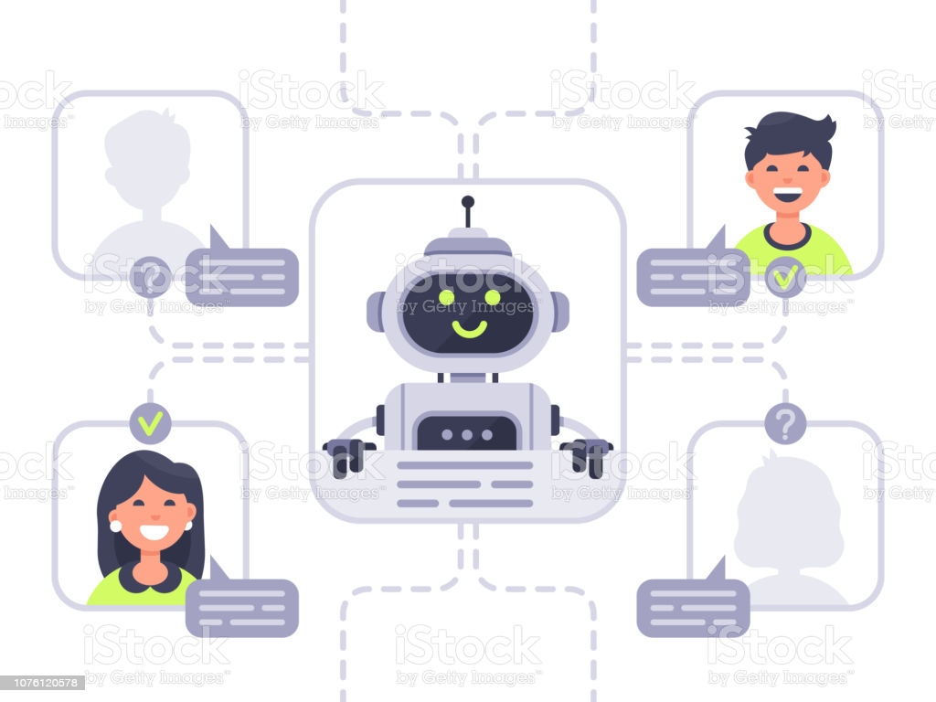 Human Communicates With Chatbot Virtual Assistant Support And Online Assistance Conversation With Chat Bot Vector Illustration Stock Illustration Image Now