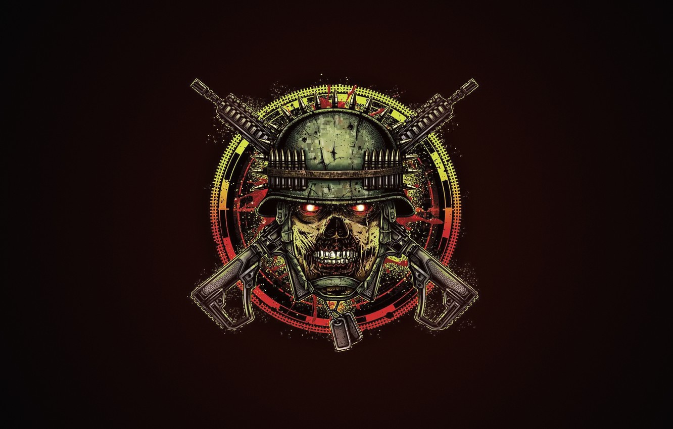 Wallpaper Minimalism, Skull, Monster, Style, Background, Soldiers, Weapons, Monster, Art, Art, Zombies, Style, Background, Minimalism, Creature, Zombie Army image for desktop, section минимализм