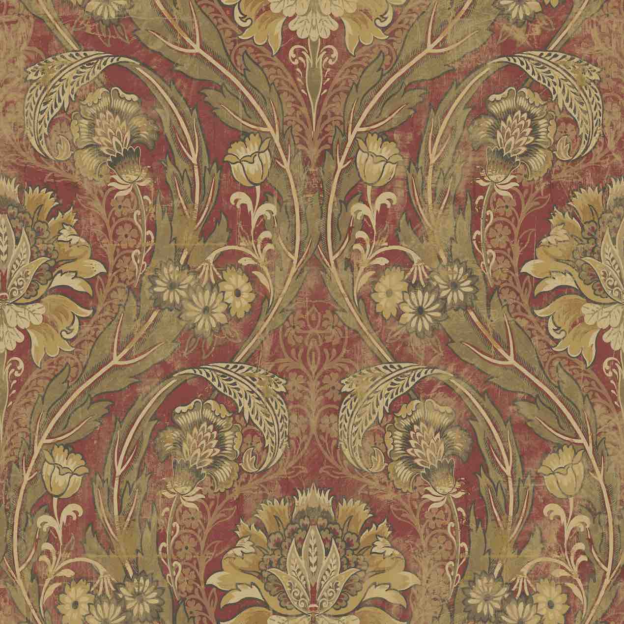 Red Wallpaper Damask Pattern Victorian Style