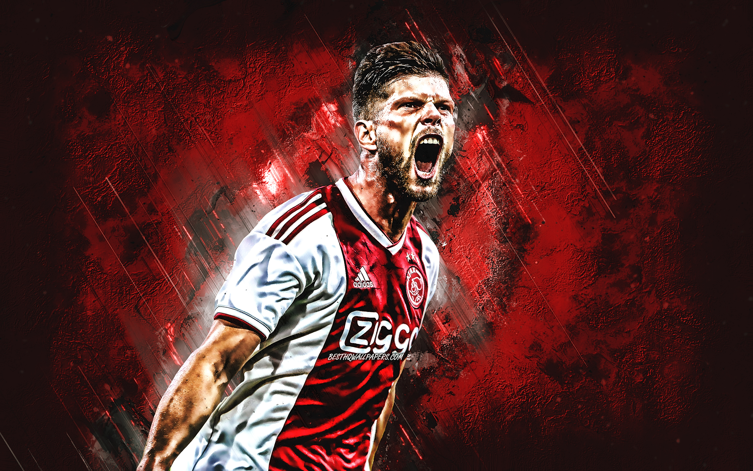 Download wallpaper Klaas Jan Huntelaar, red stone, dutch footballers, Ajax FC, soccer, Huntelaar, Eredivisie, football, grunge, AFC Ajax for desktop with resolution 2880x1800. High Quality HD picture wallpaper
