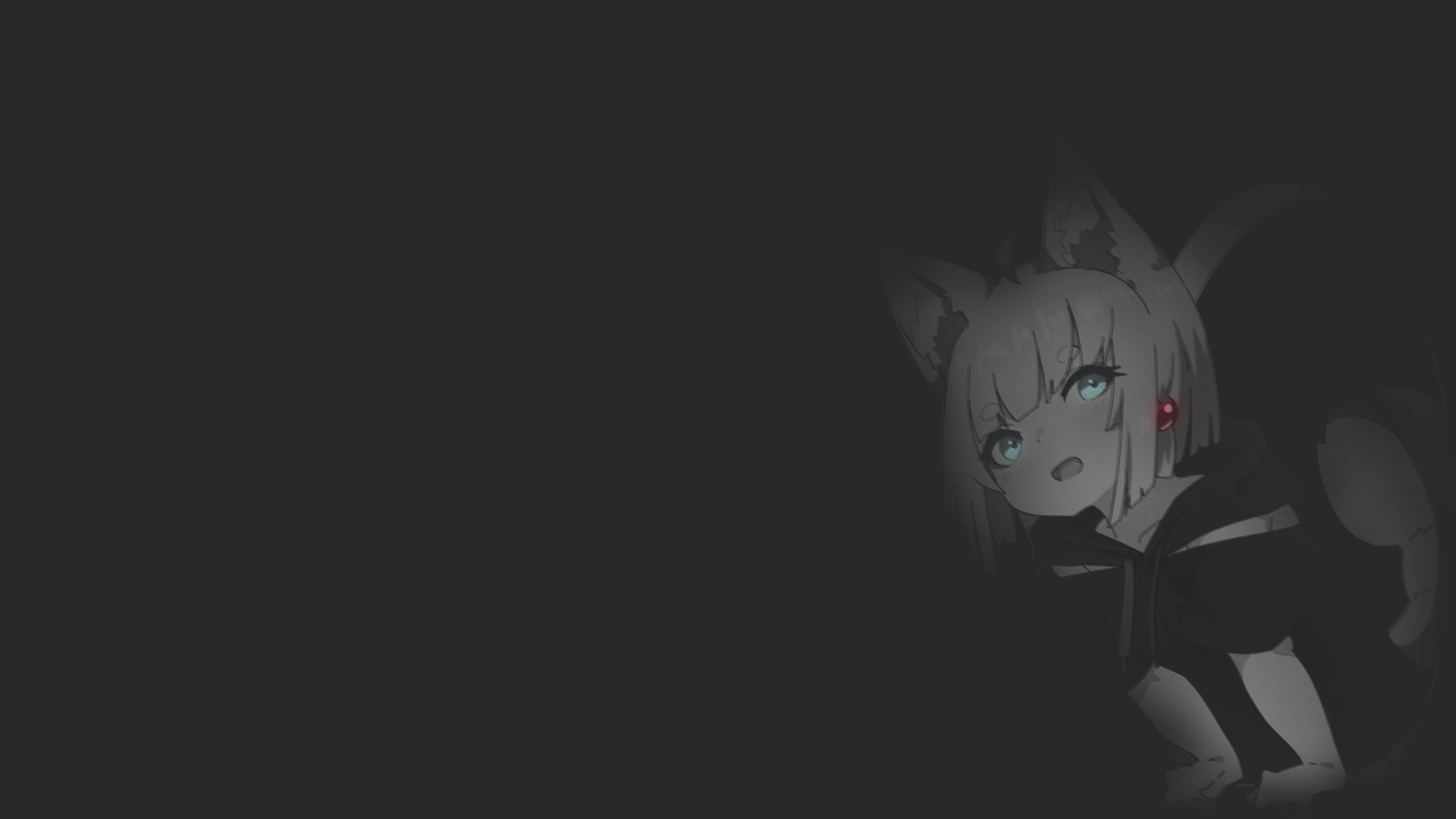 manga, anime girls, kuro kosyou, nekomimi, original characters, illustration, yokai, neko ears, Kuro Chan, anime, minimalism, monochrome, fan art, dark background HD Wallpaper