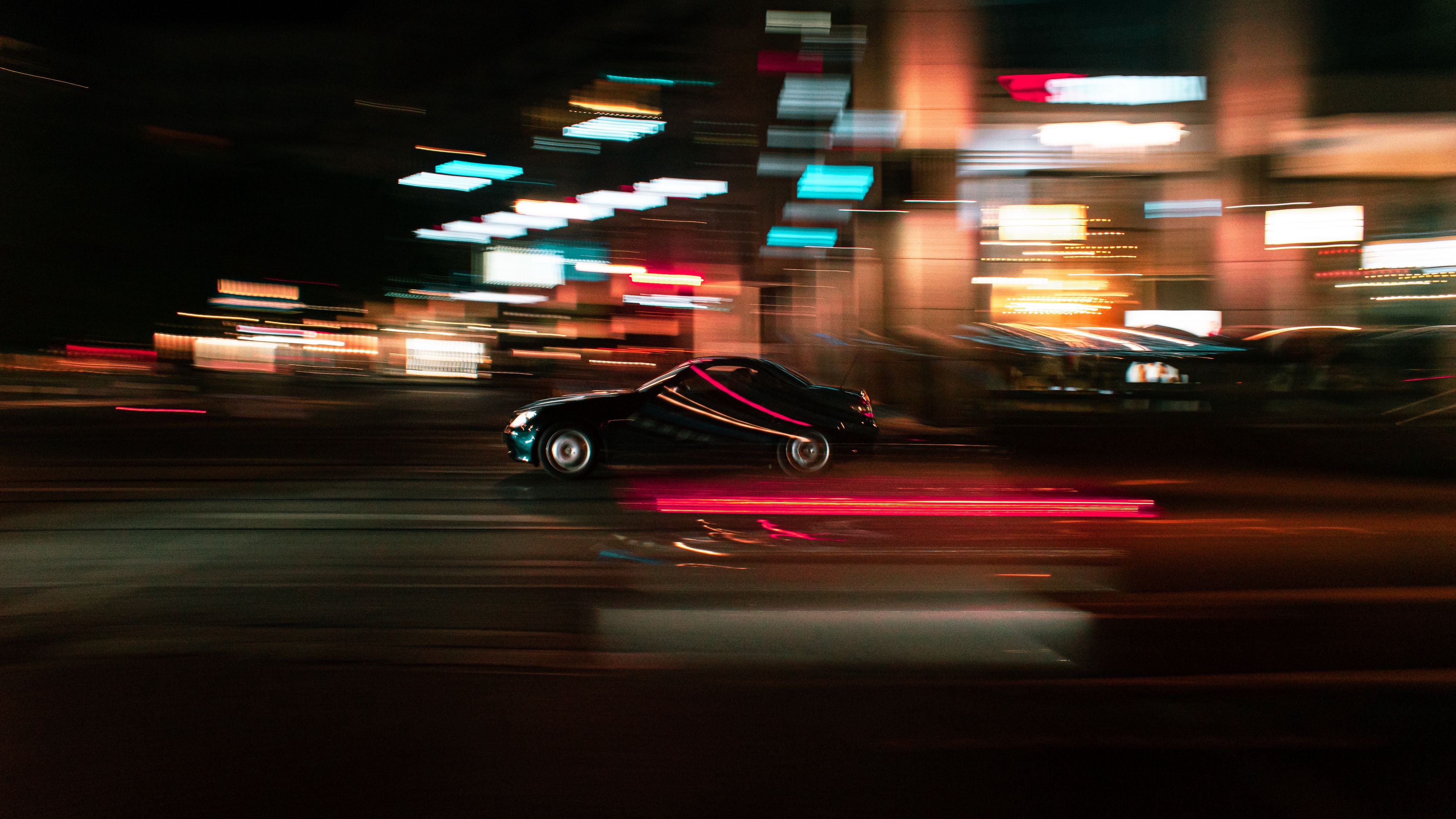 Download wallpaper 3840x2160 car, movement, speed, motion blur, lights, night 4k uhd 16:9 HD background