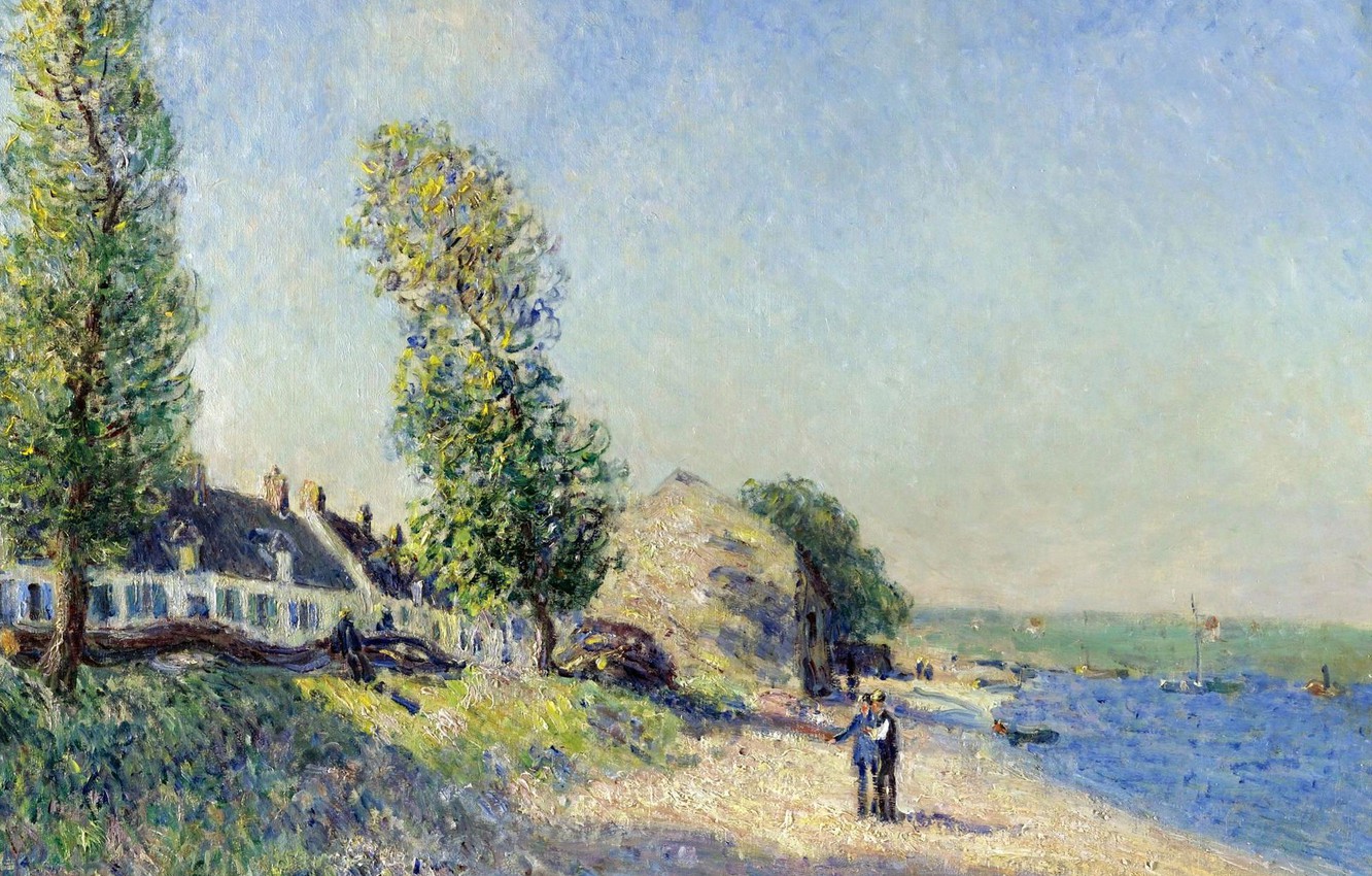 Wallpaper Landscape, River, Shore, Picture, Alfred Sisley, Alfred Sisley, Saint Mames In The Morning Image For Desktop, Section живопись