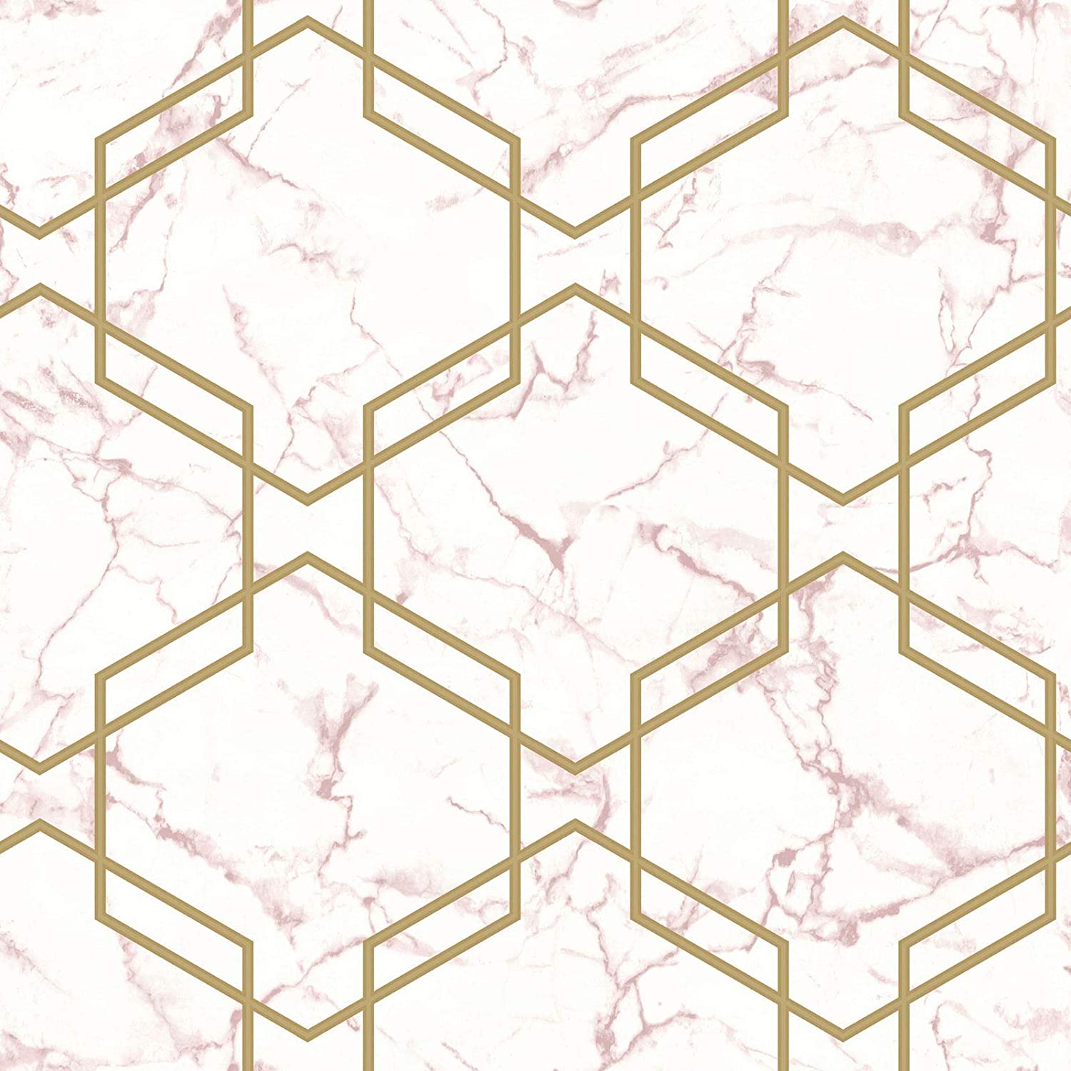 Marble Hexagon Geo Wallpaper Pink Gold Holden 90711