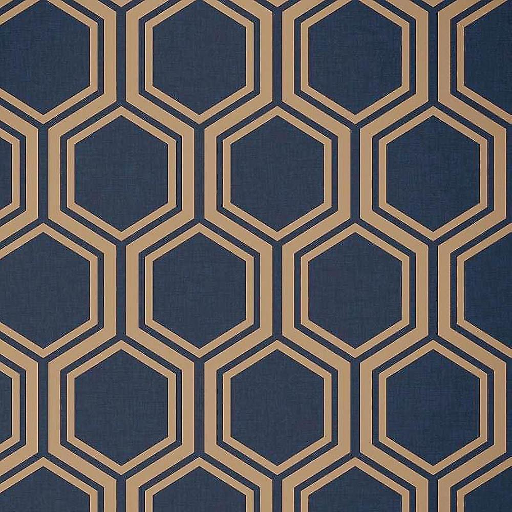 Hexagon Geometric Wallpaper Navy Blue Gold Metallic Textured Arthouse Luxe