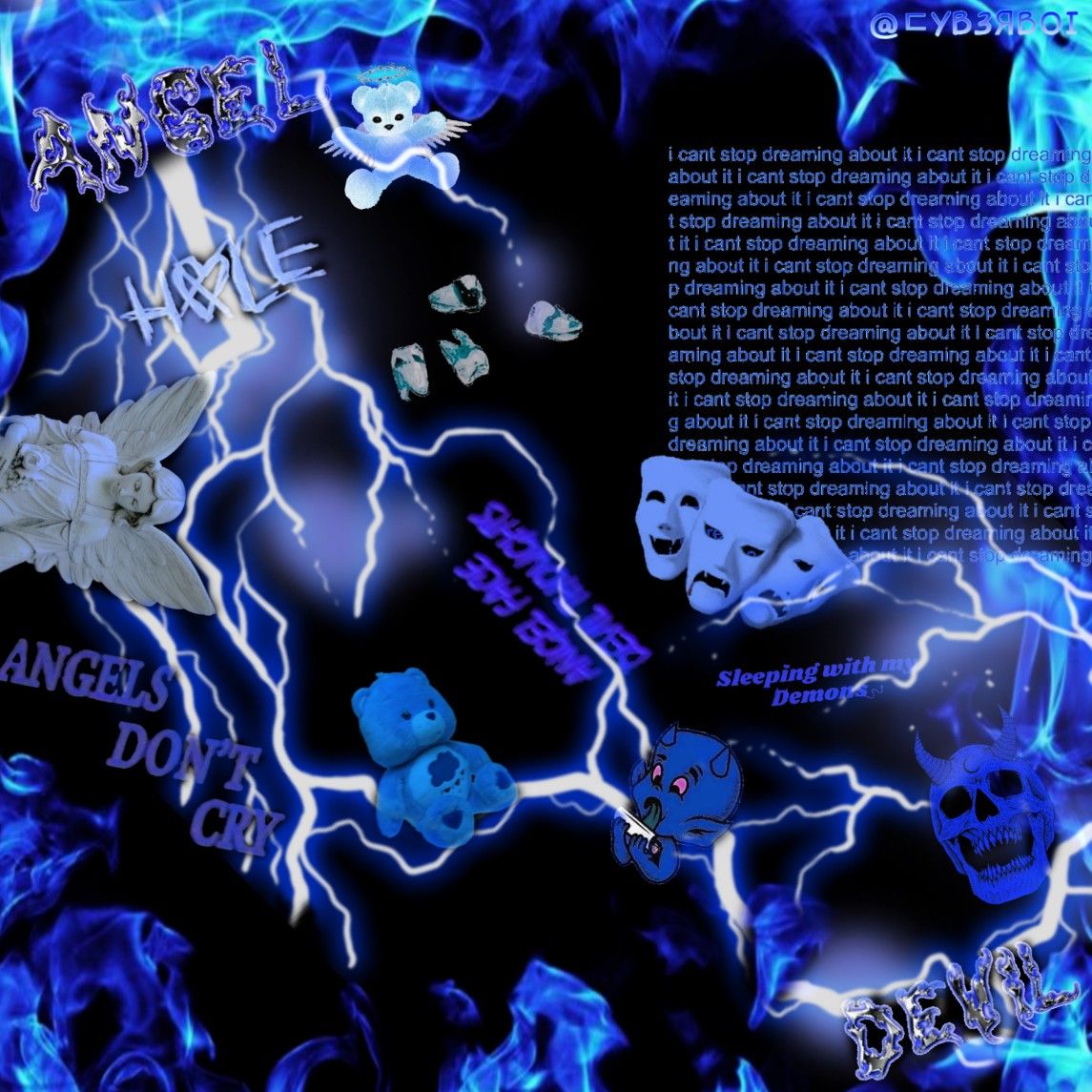 Blue cybergoth edit. Blue aesthetic grunge, Dark purple aesthetic, Emo wallpaper