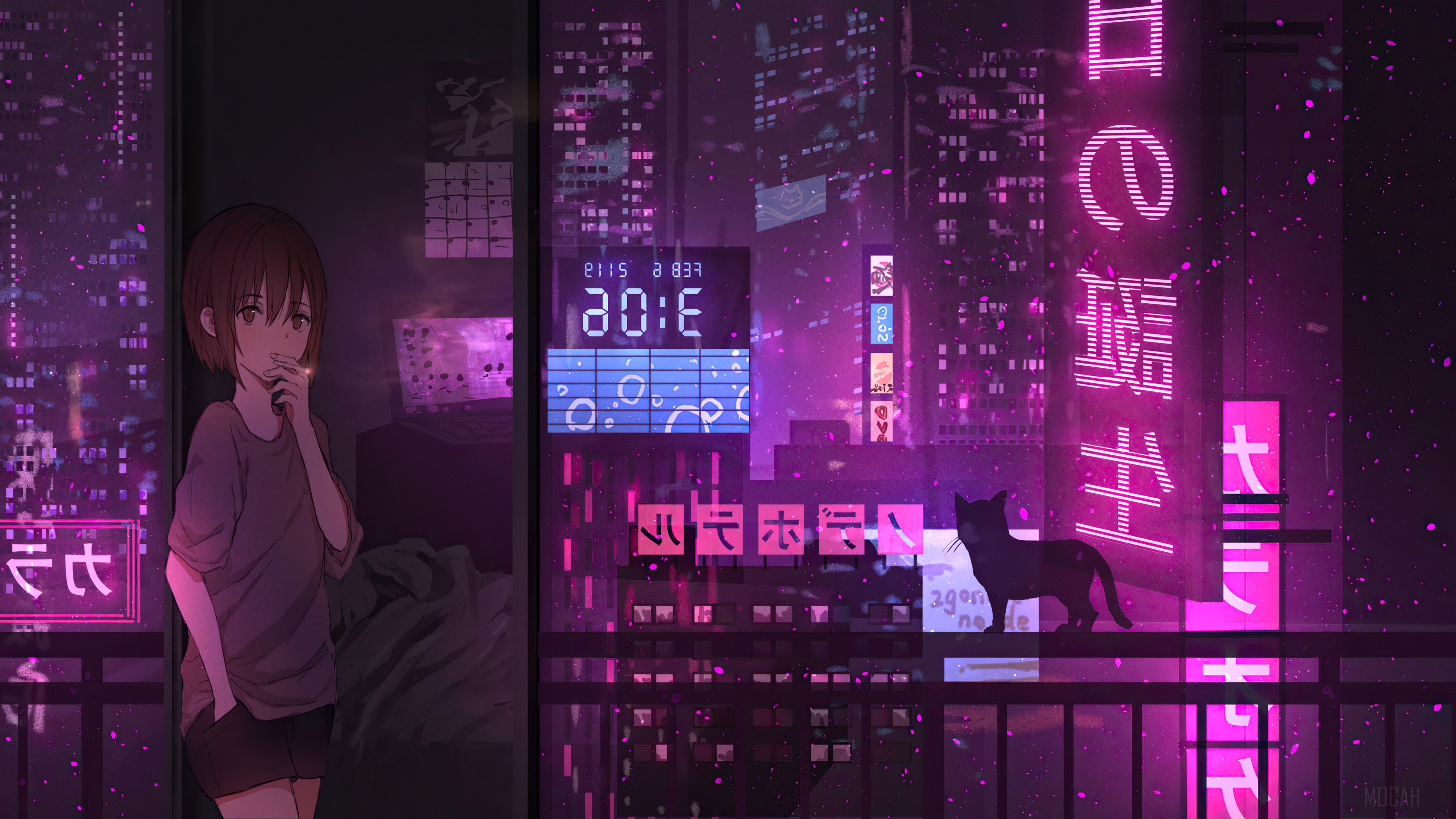 Anime Girl City Night Neon Cyberpunk 4k wallpaper HD Wallpaper