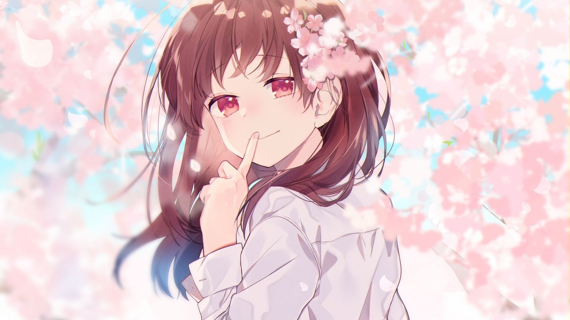Desktop wallpaper beautiful, anime girl, cute, cherry flowers, HD image, picture, background, b25b2a