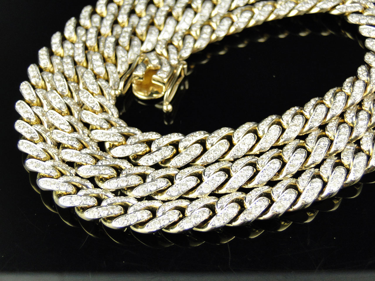 Mens 24.5 CT 10k Yellow Gold Miami Cuban Link Diamond Necklace Chain 33 inches