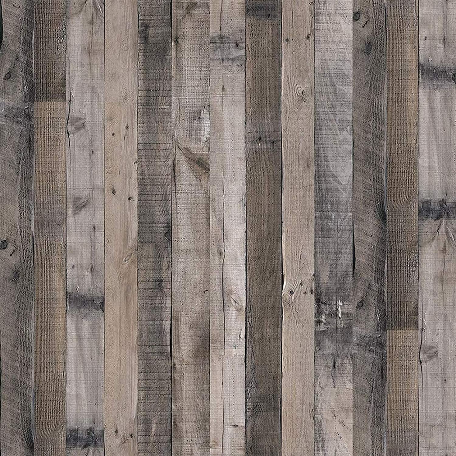 Gray Wood Wallpaper Wood Peel and Stick Wallpaper 17.7”x 118.1”Faux Wood Plank Paper Wood Self Adhesive Removable Wall Decorative Reclaimed Wood Look Wallpaper Vinyl Film Shiplap Wood Panel Wallpaper