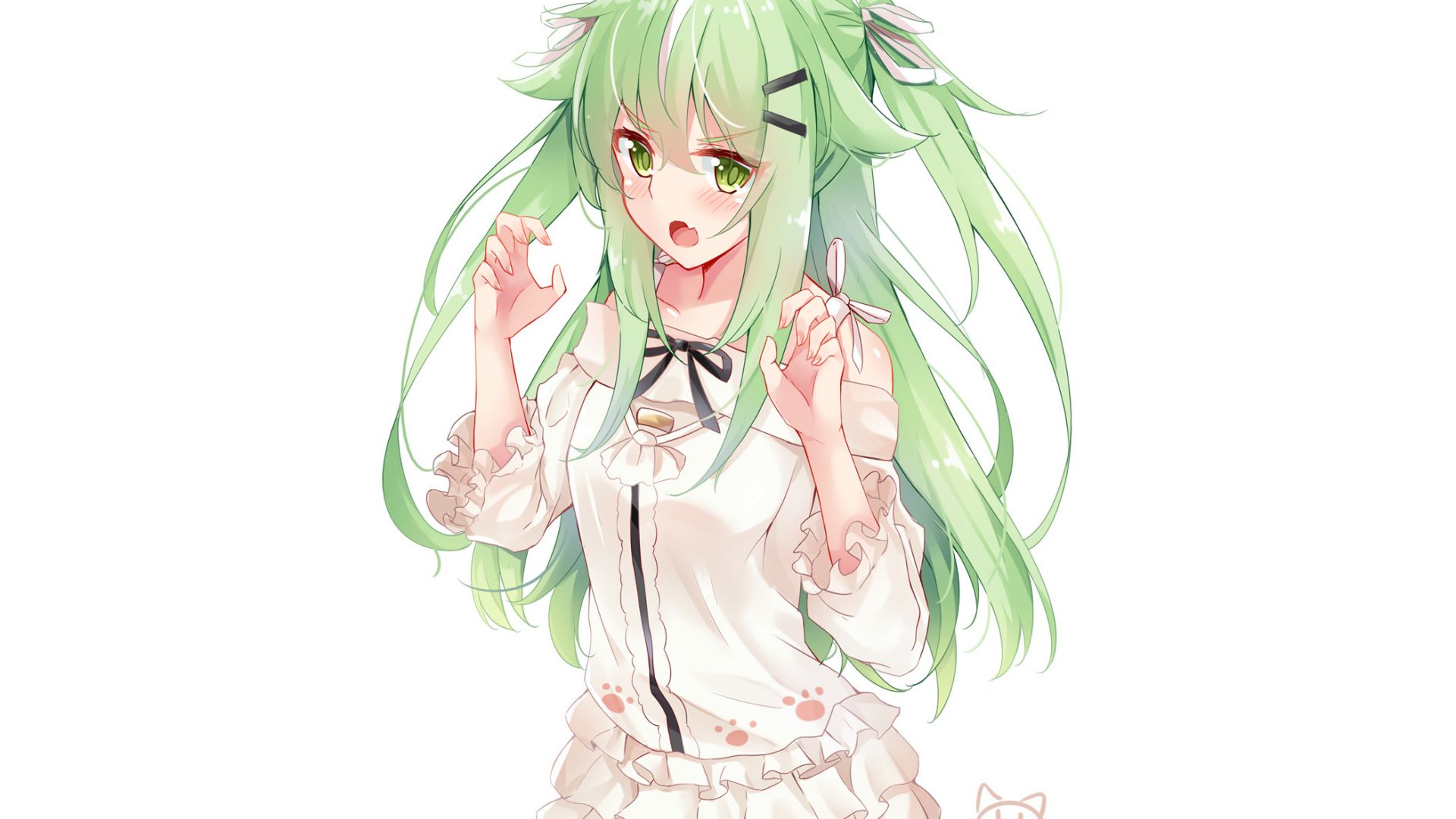 Desktop wallpaper cute, green hair anime girl, original, HD image, picture, background, c40a0b