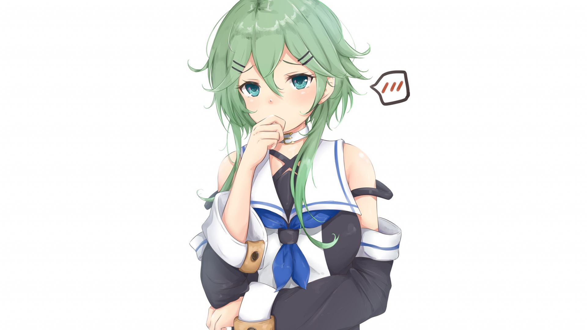 Desktop wallpaper green hair anime girl, yamakaze, kancolle, cute anime, HD image, picture, background, c6a0b4