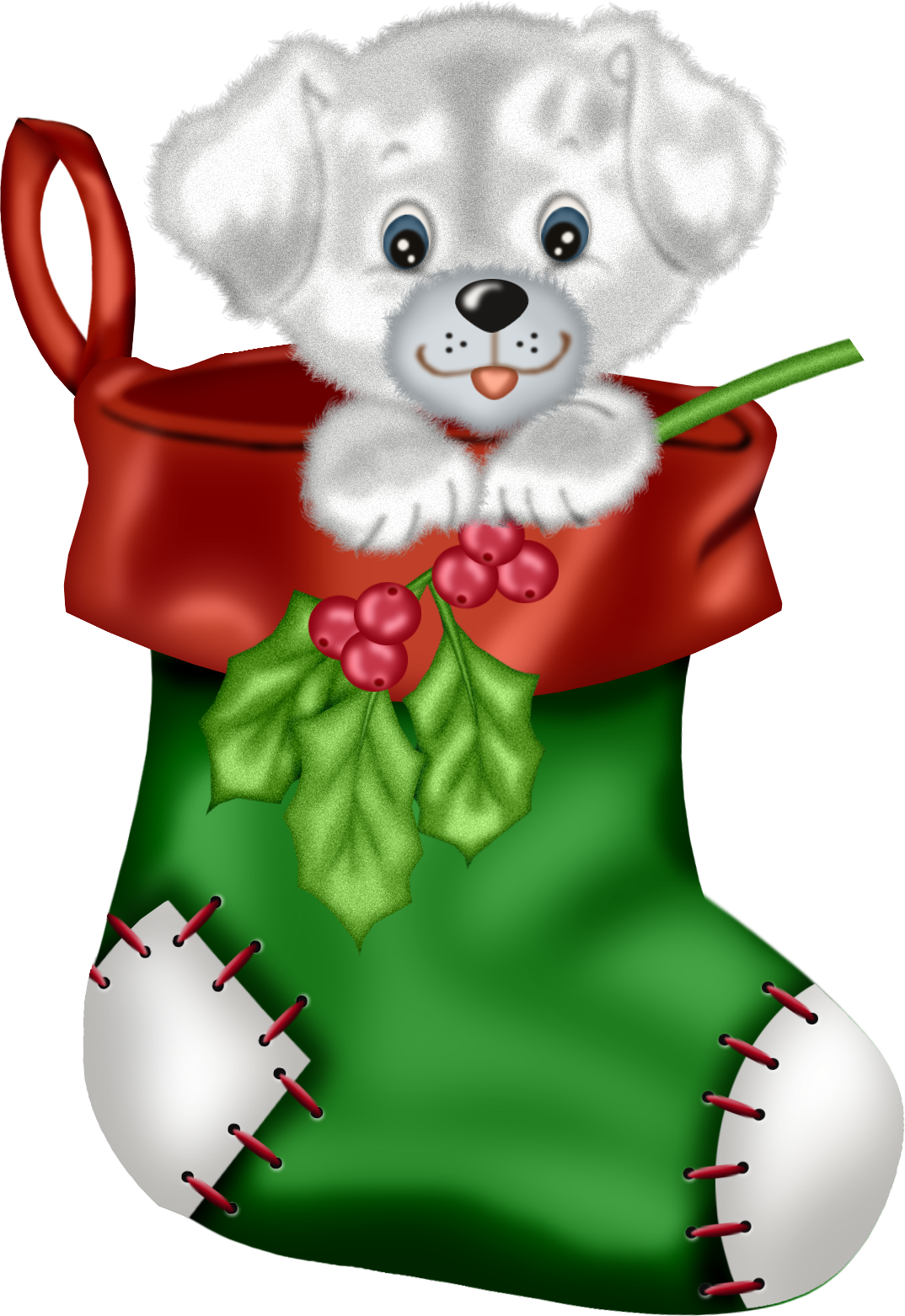 Christmas Green Stocking with Puppy PNG Clipart​-Quality Image and Transparent PNG Free Clipart