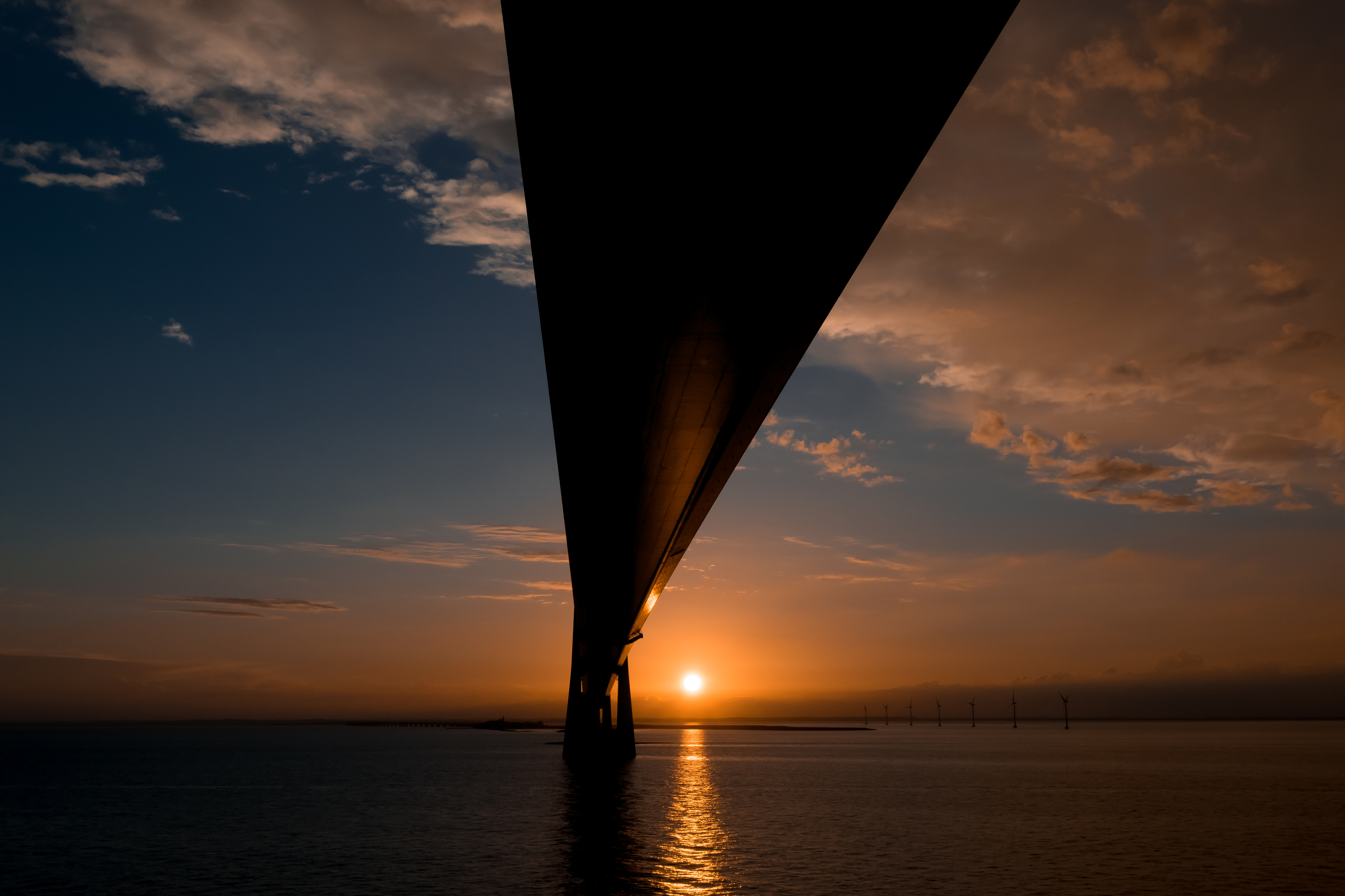 Wallpaper, danemark, dk, greatbelt, bridge, brucke, belt, sunset, sonnenuntergang, kattegat, Denmark, colorline, sea, meer, wasser, d mmerung, ostsee, balticsea, sky 5807x3871