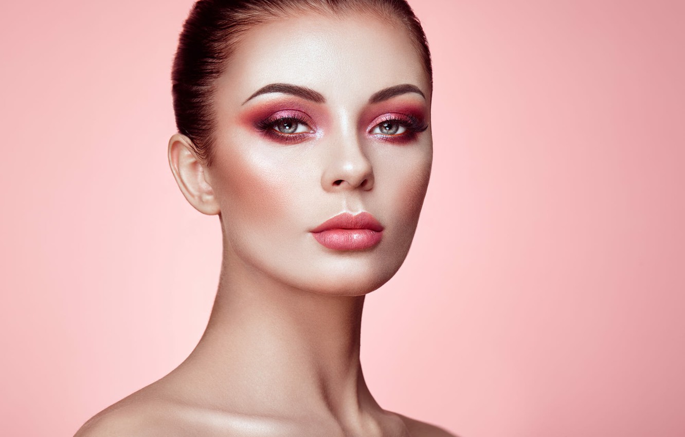 Wallpaper pink, makeup, sponge, retouching, Beautiful woman face image for desktop, section девушки