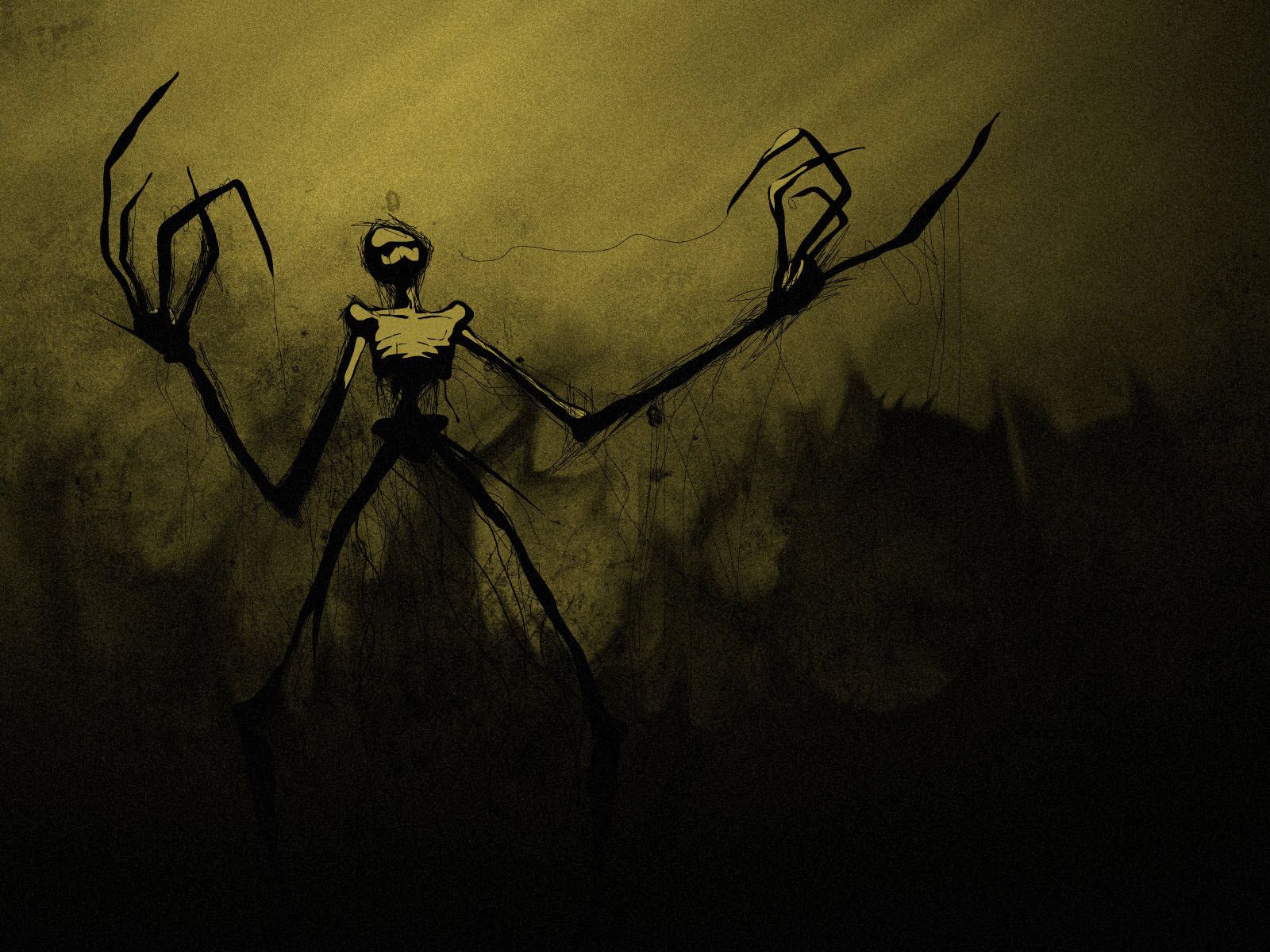 Scary monster wallpaper thin with long arms in the darkness. Creepy background, Gothic artwork, Gothic wallpaper