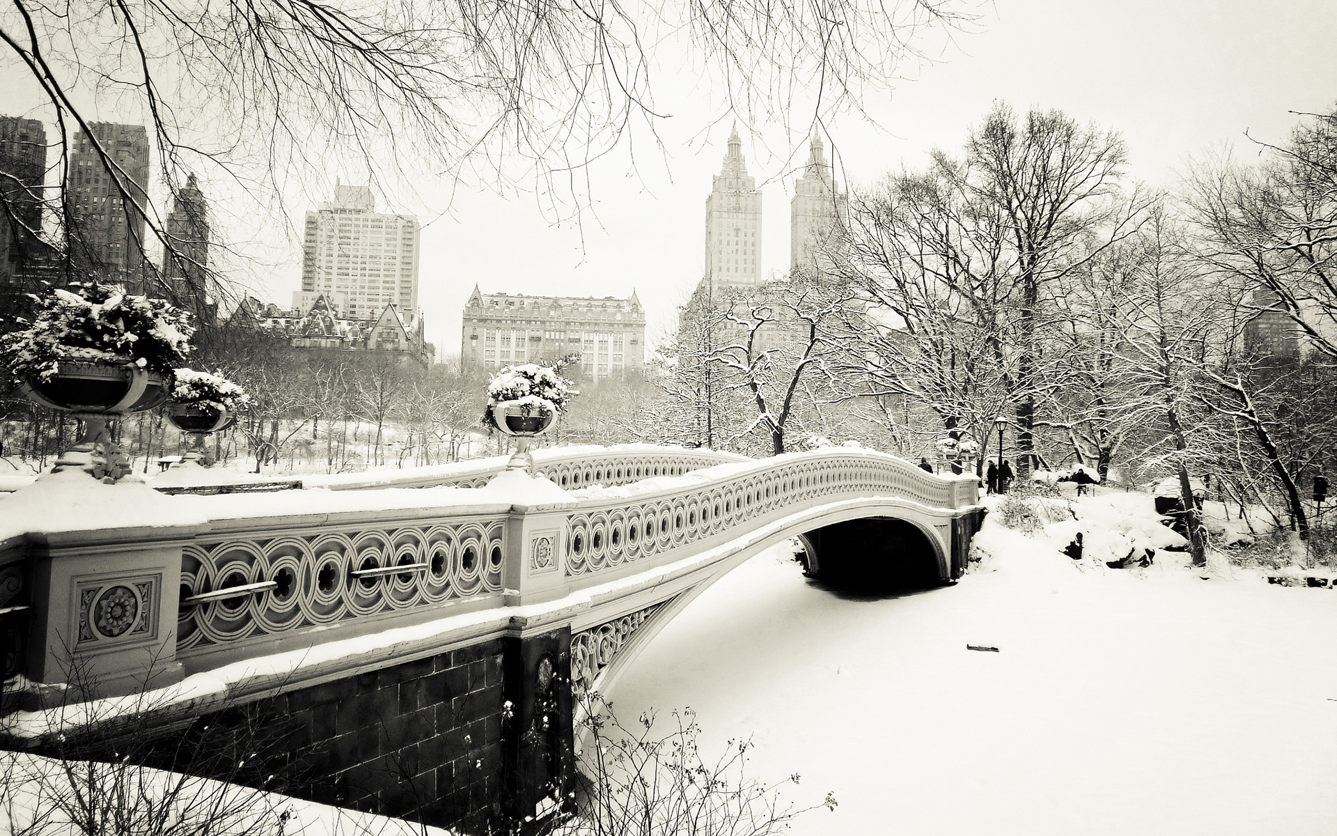 bridges, Cities, Winter, Black, White Wallpaper HD / Desktop and Mobile Background