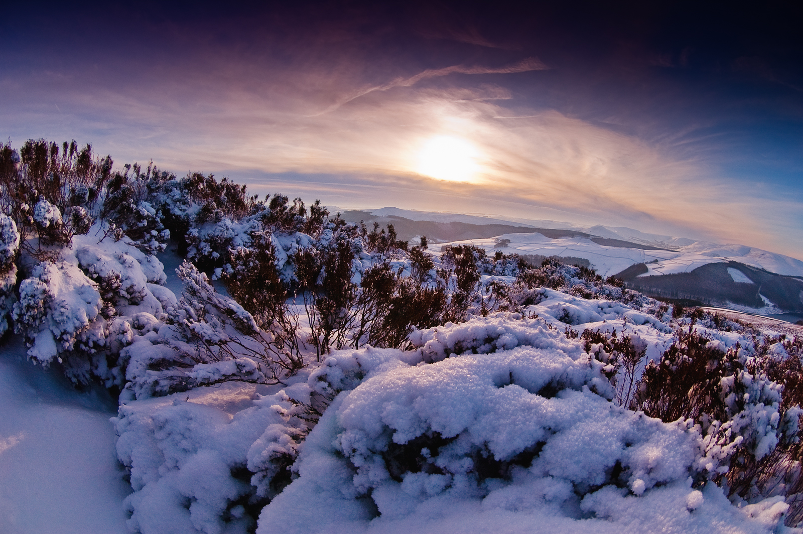 Wallpaper, UK, winter, sunset, snow, countryside, nt, heather, derbyshire, peakdistrict, British, nationaltrust, derwentedge 1600x1064
