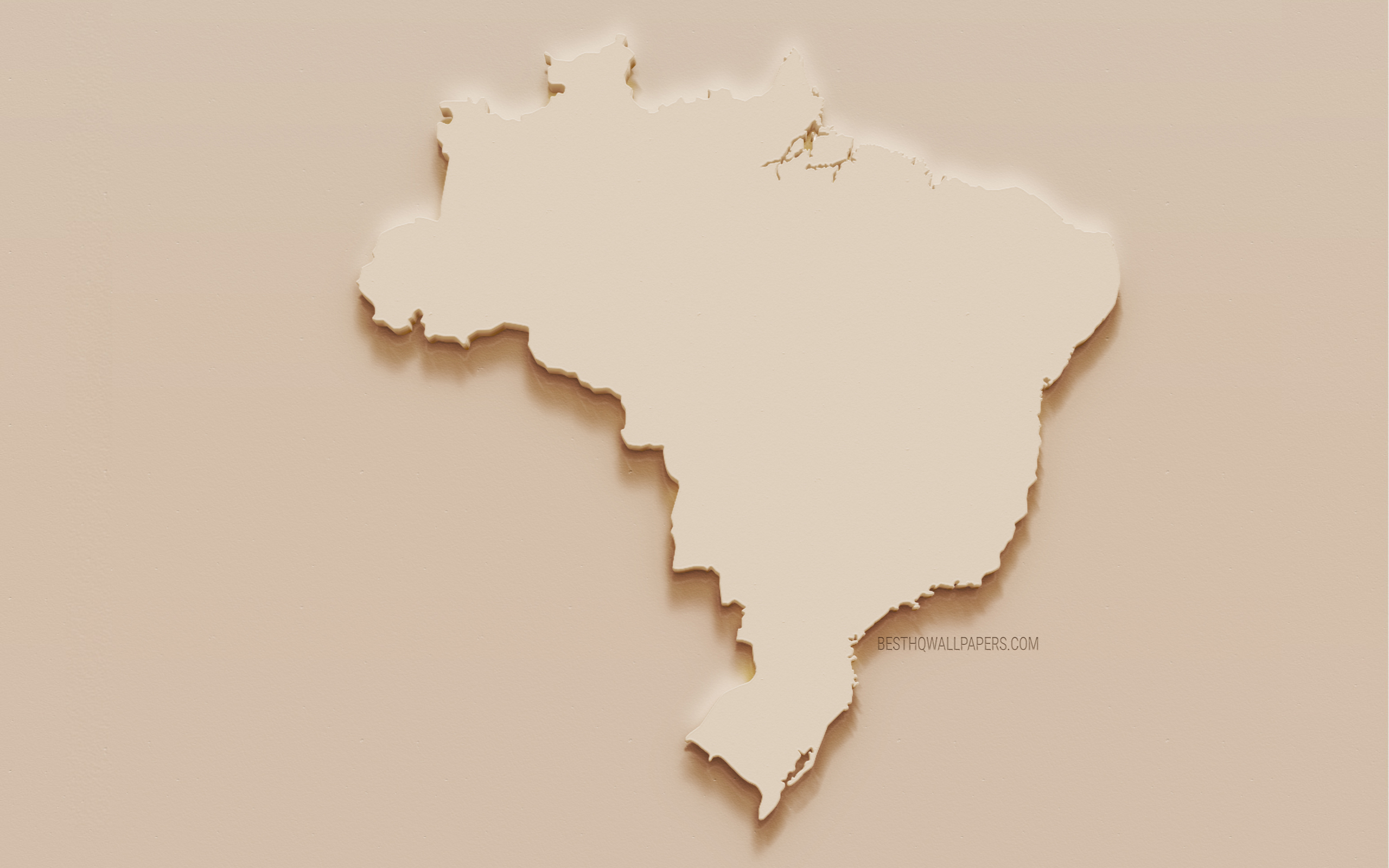 Download wallpaper Brazil map, 3D silhouette of Brazil map, plaster map of Brazil, brown stone background, Brazil, South America for desktop with resolution 2560x1600. High Quality HD picture wallpaper