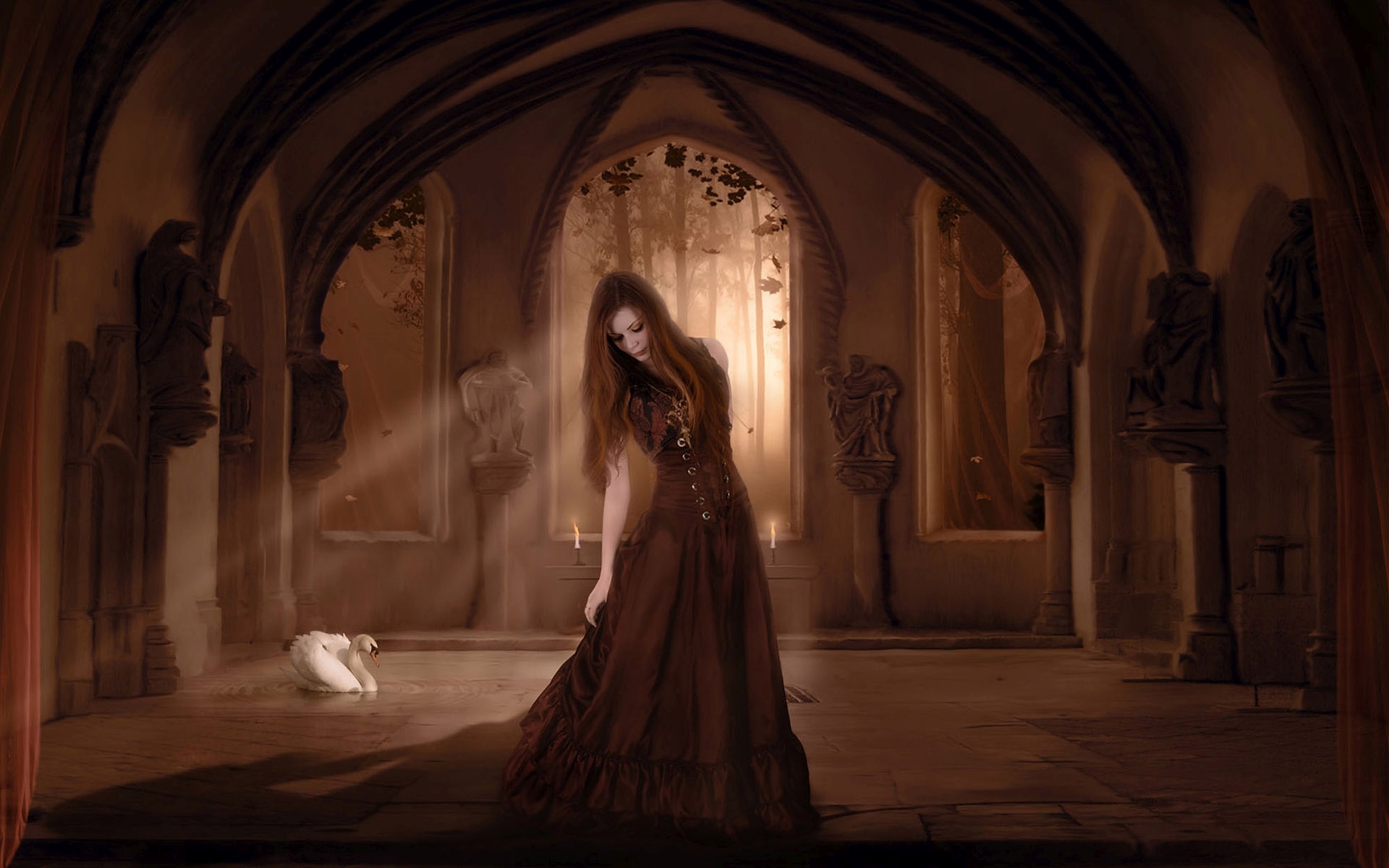 Girl in Gothic Castle HD Wallpaper