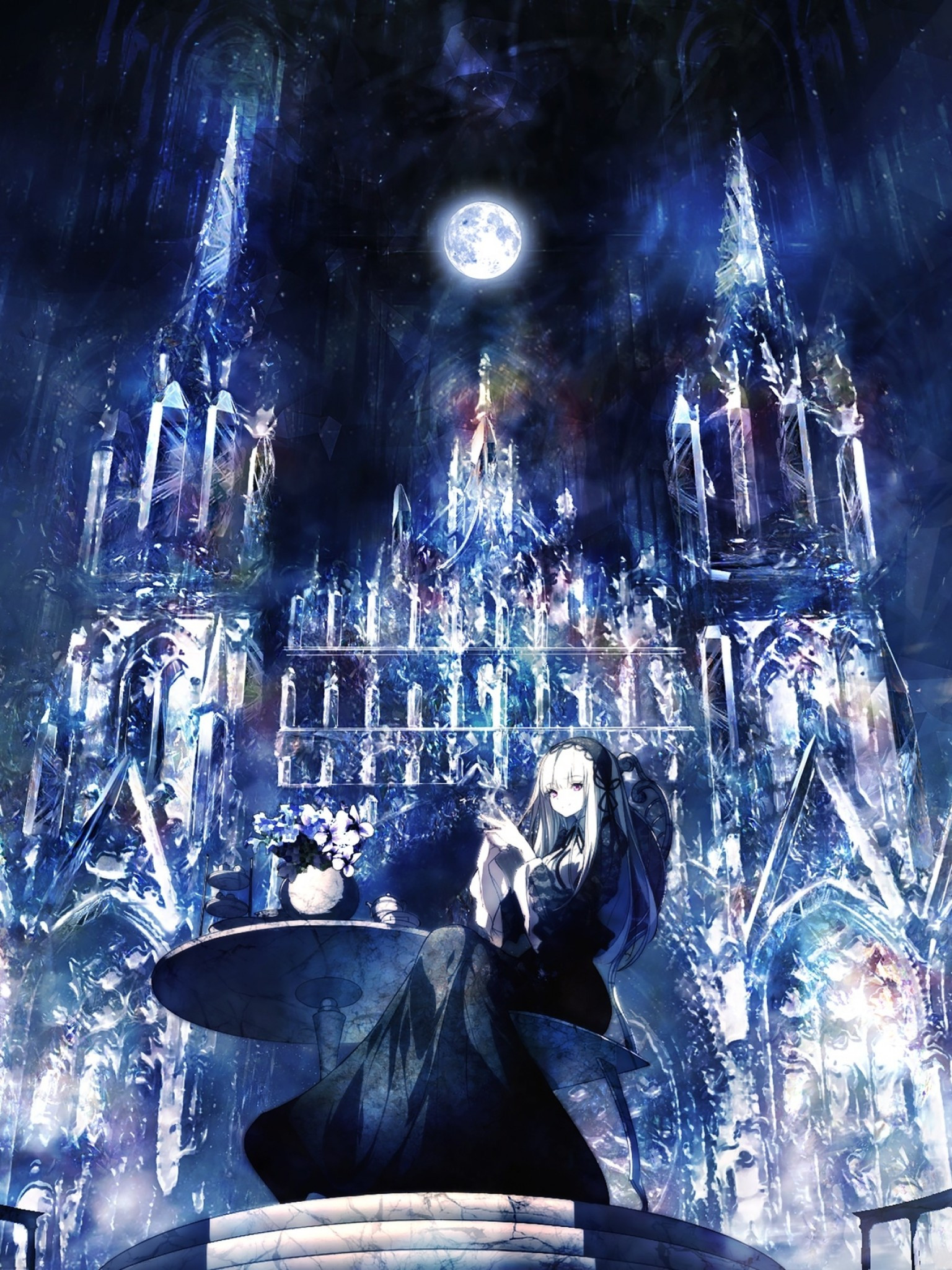 Download 1536x2048 Anime Girl, Gothic, Castle, Black Dress Wallpaper for Apple iPad Mini, Apple IPad 4