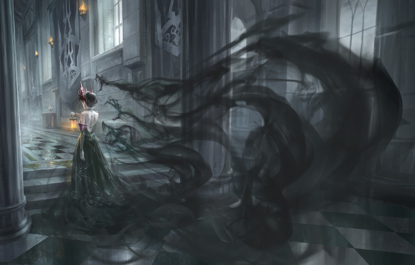 Wallpaper girl, castle, Gothic, fantasy, black shadows image for desktop, section арт