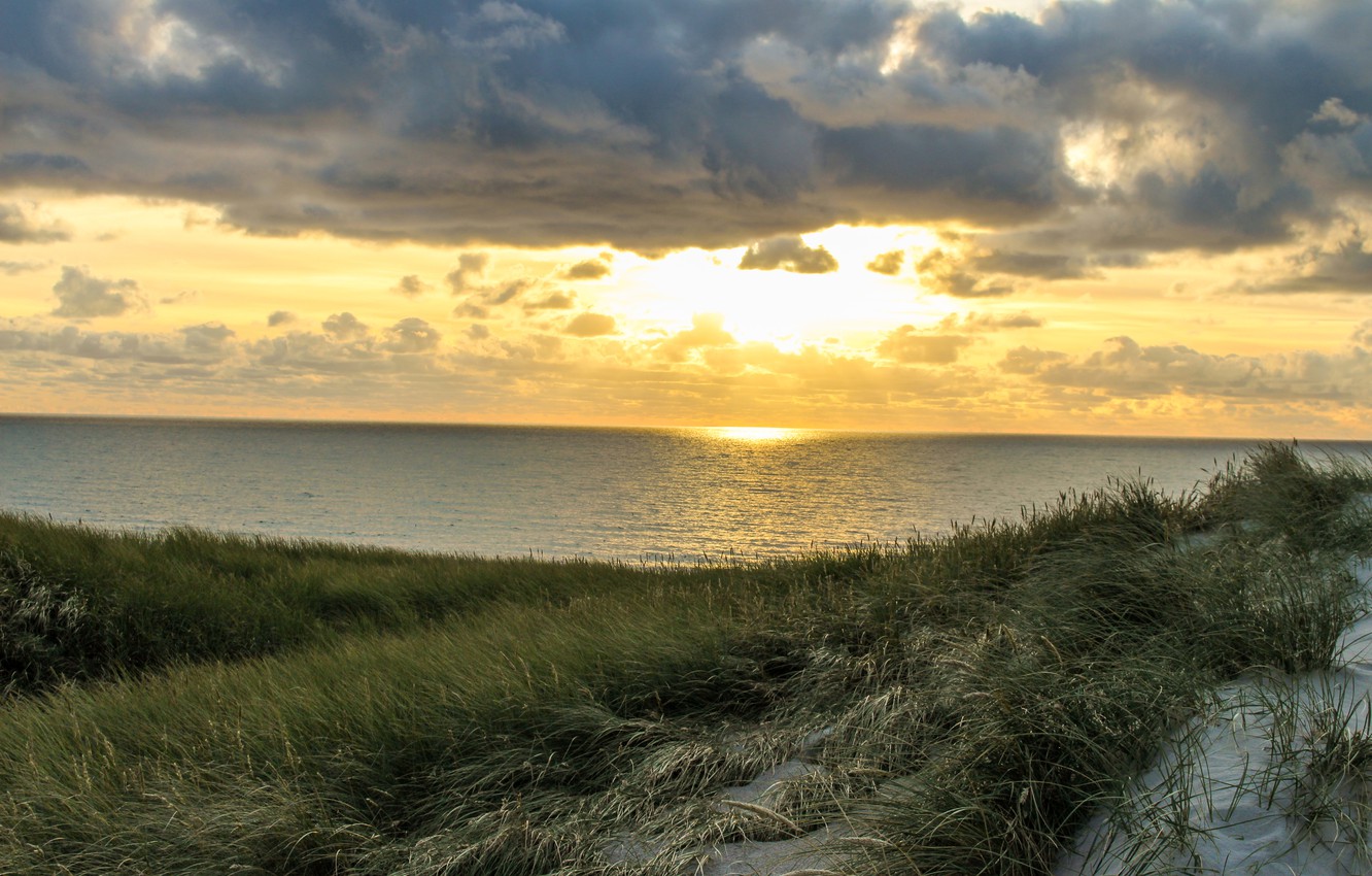 Wallpaper sunset, dune, denmark, north sea image for desktop, section пейзажи