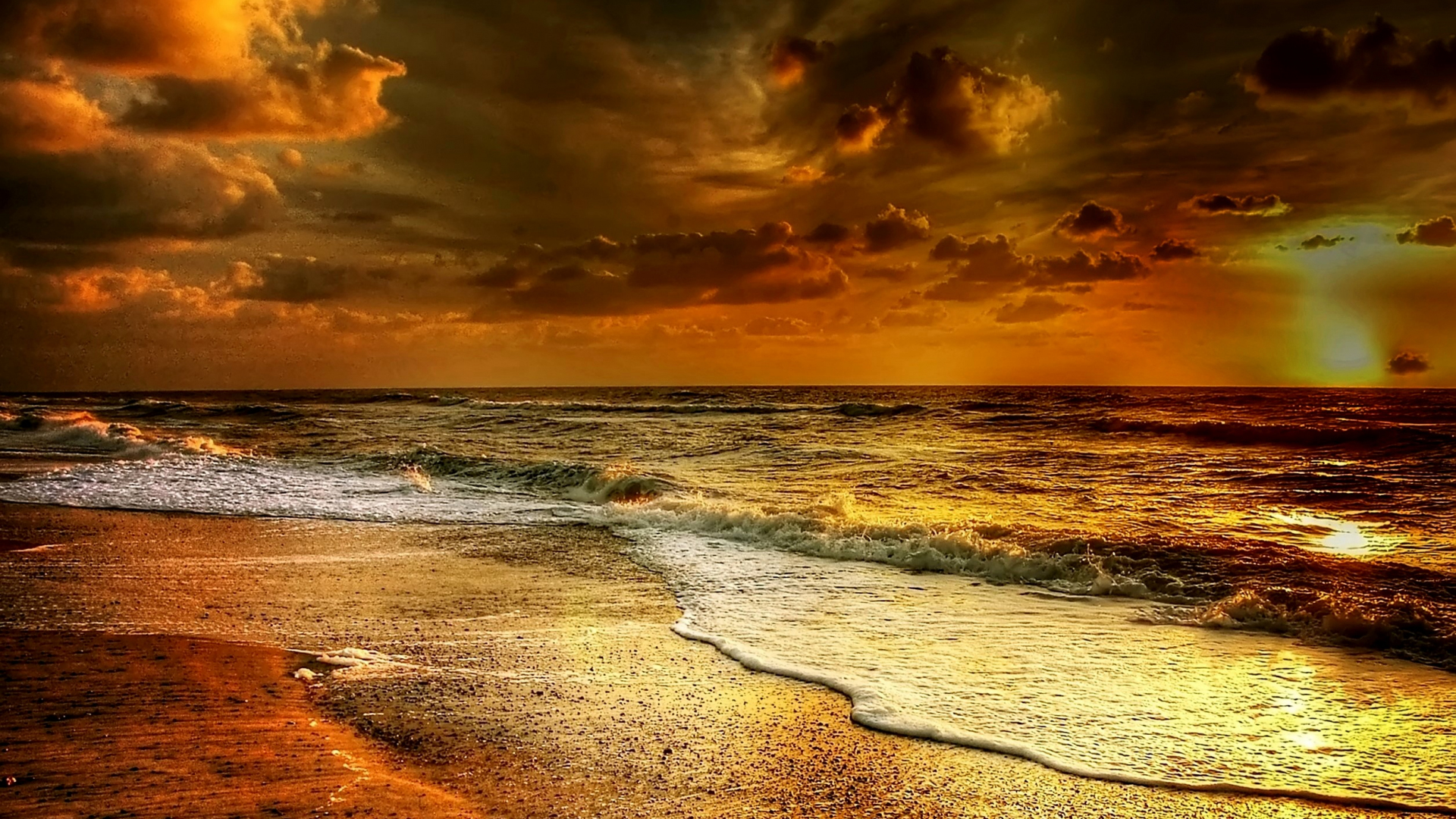 Desktop Wallpaper Denmark Beach, Sunset, Sea Waves, North Sea, Nature, HD Image, Picture, Background, Ksa45q