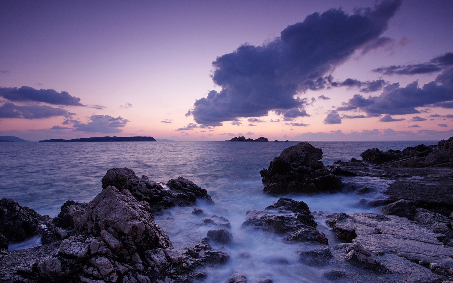 Ocean Pretty Rocks Purple Sky wallpaper. Ocean Pretty Rocks Purple Sky