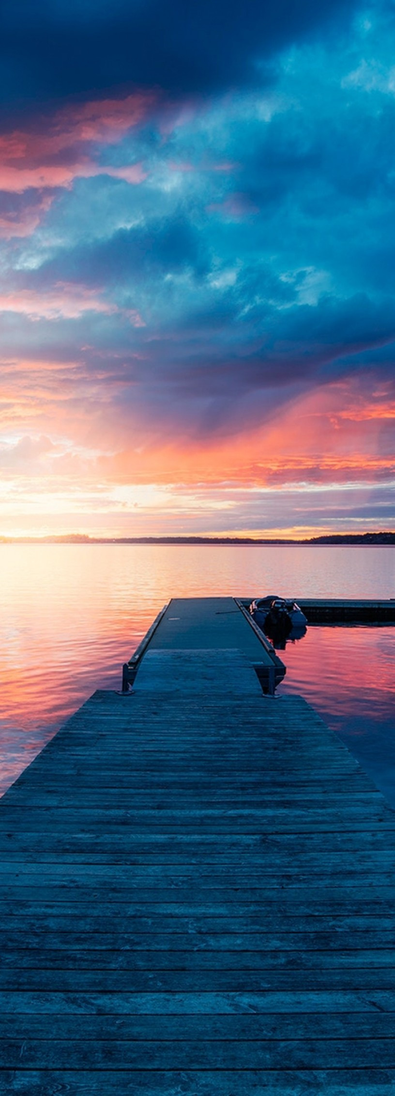 Download 816x2260 Scenic, Sunset, Lake, Pier, Pretty Sky Wallpaper for Samsung Galaxy Z Fold2