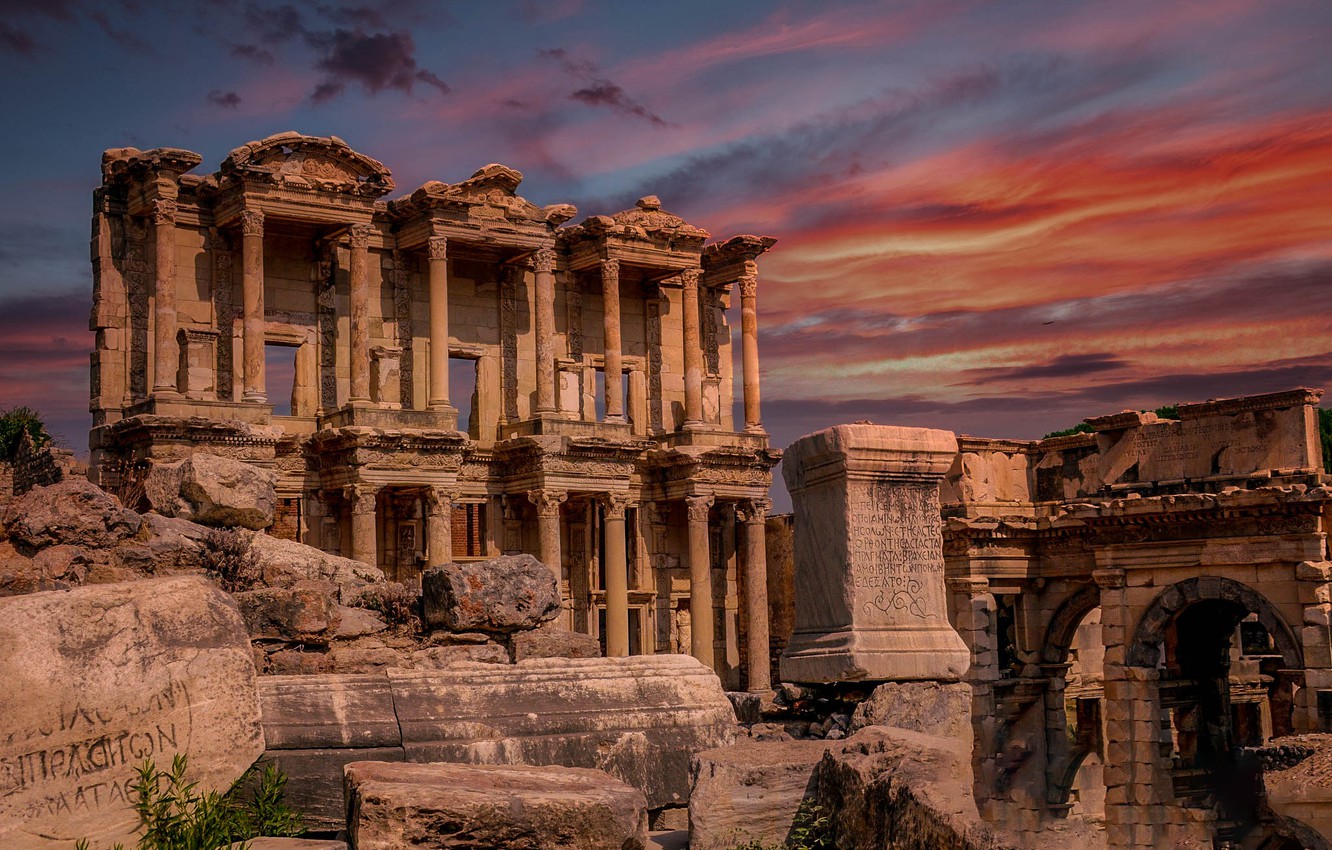 Wallpaper ruins, Turkey, Ephesus, the library of Celsus image for desktop, section пейзажи