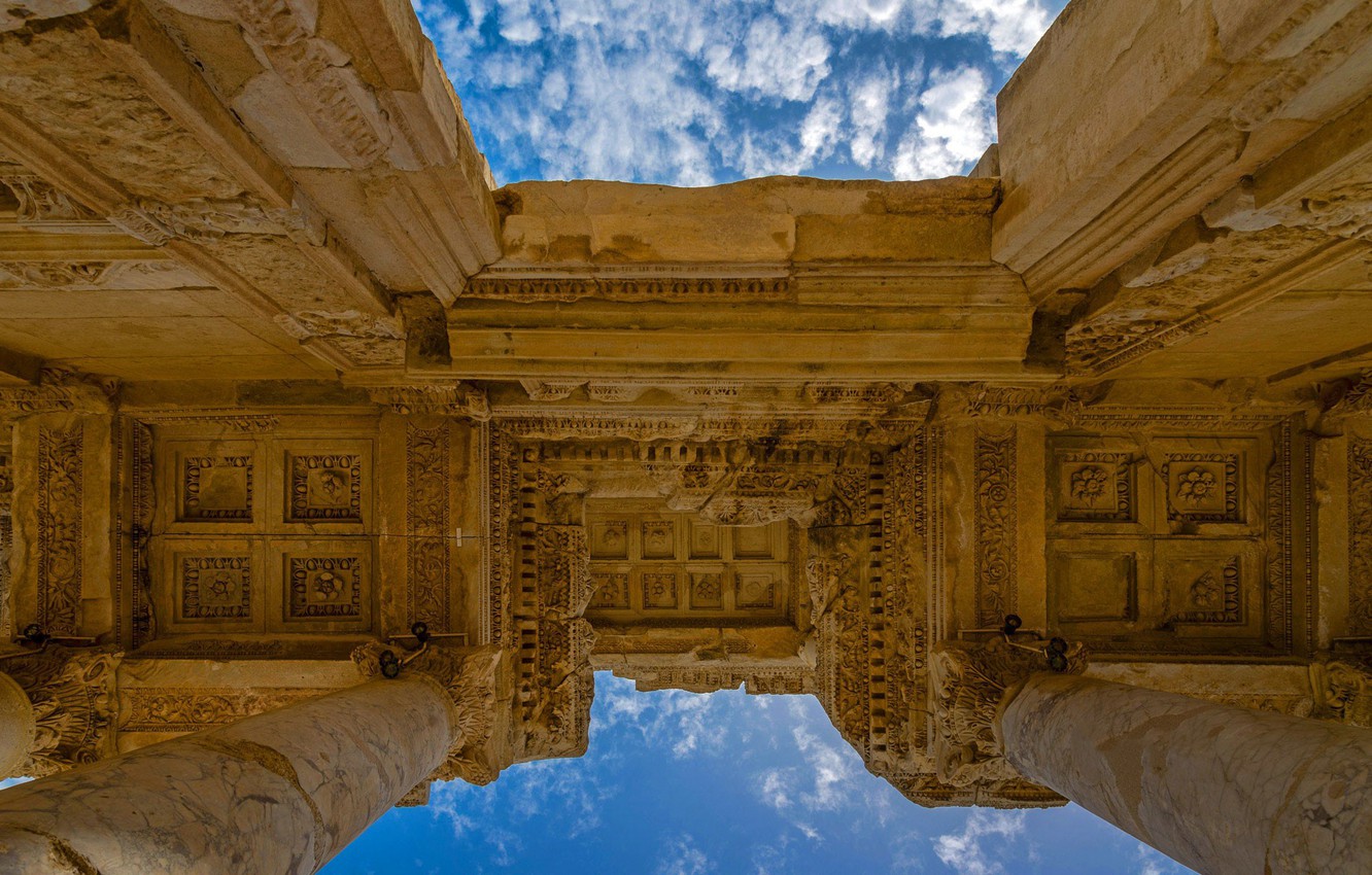 Wallpaper the sky, ruins, architecture, Turkey, Ephesus, the library of Celsus image for desktop, section разное