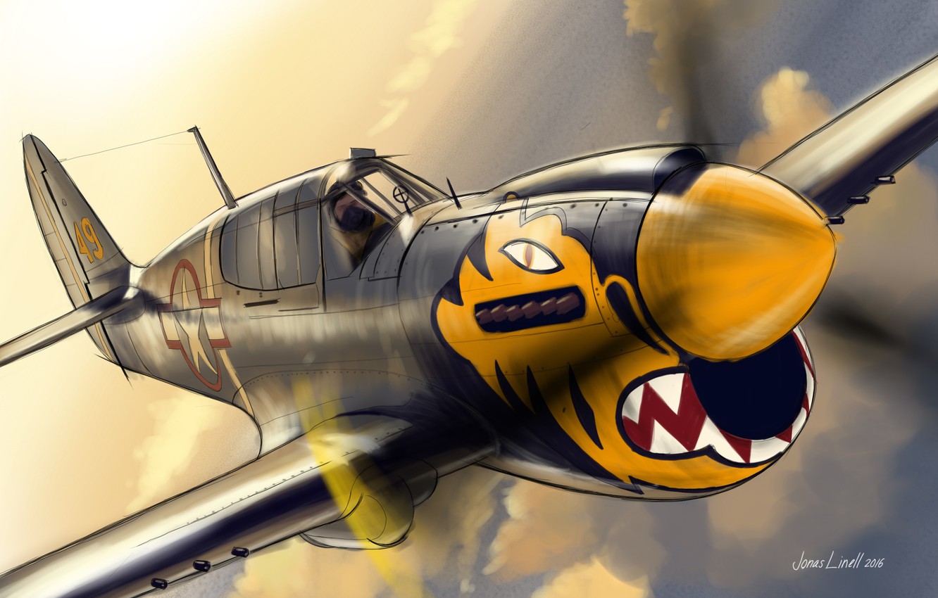 Wallpaper Flight, Tiger, Figure, Fighter, Screw, Pilot, Curtiss, P 40, Warhawk, Nose Art Image For Desktop, Section авиация