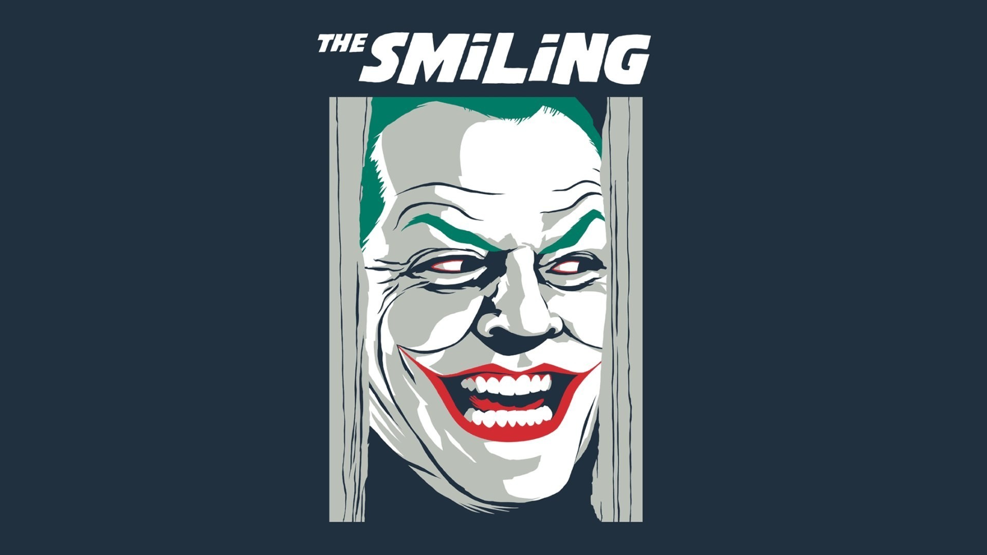face, Joker, Jack Nicholson, Digital art, Movies, The Shining, Batman, Smiling, Crossover, Humor, Blue background, Stanley Kubrick Wallpaper HD / Desktop and Mobile Background