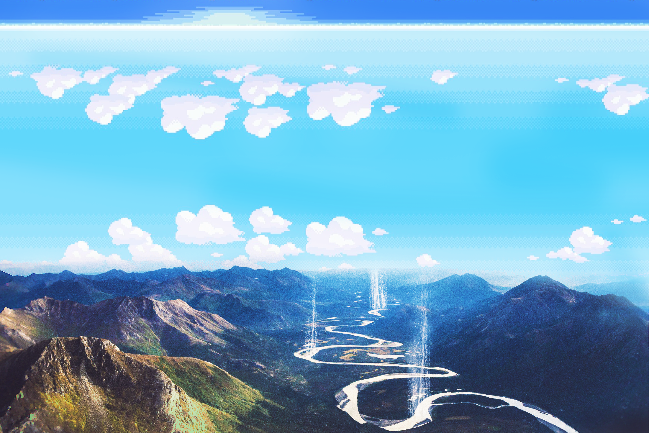 Landscape, Gravity, Pokémon, Sky, Cyan, Mountains, 16 Bit, 8 Bit HD Wallpaper
