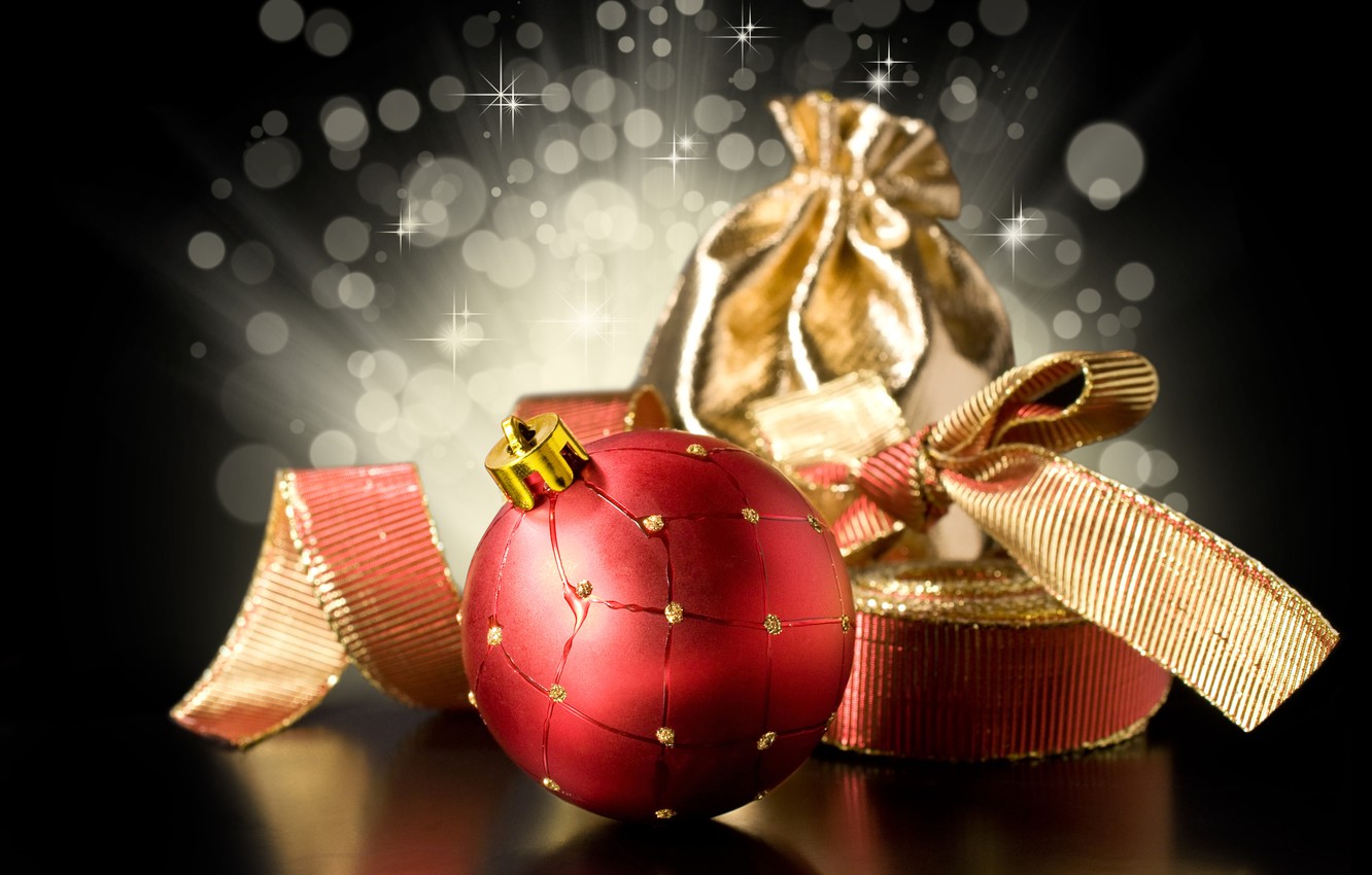 Wallpaper red, tape, background, gift, black, toys, ball, ball, New Year, Christmas, gold, bow, Christmas, holidays, New Year, Christmas image for desktop, section новый год