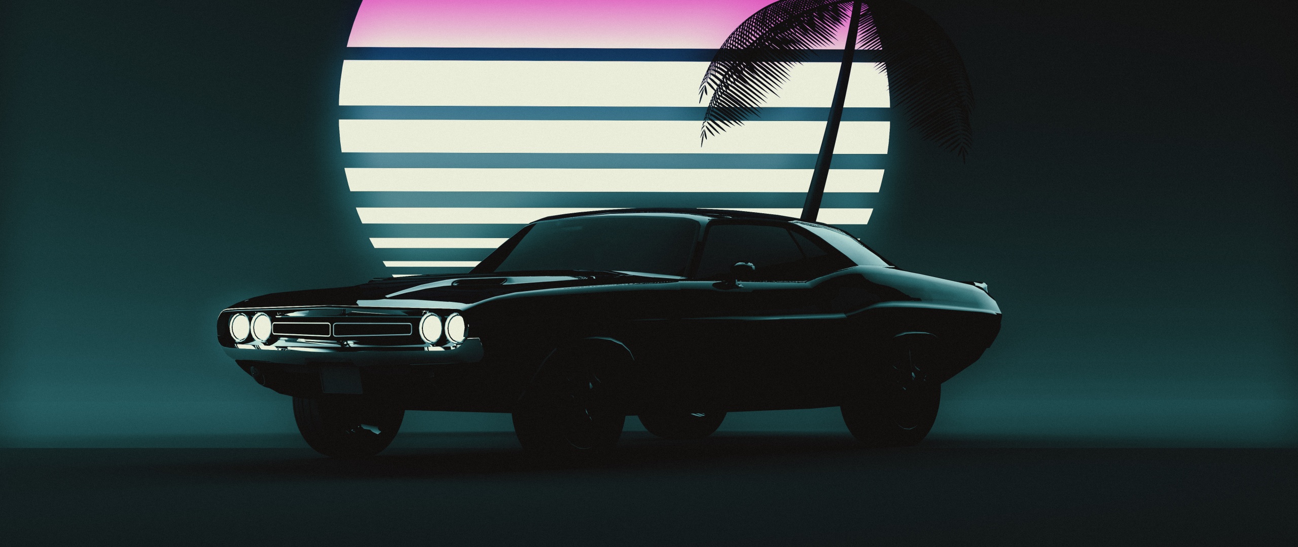 Muscle car Wallpaper 4K, Retro, Vintage car, Sunset, Neon, 5K, Cars