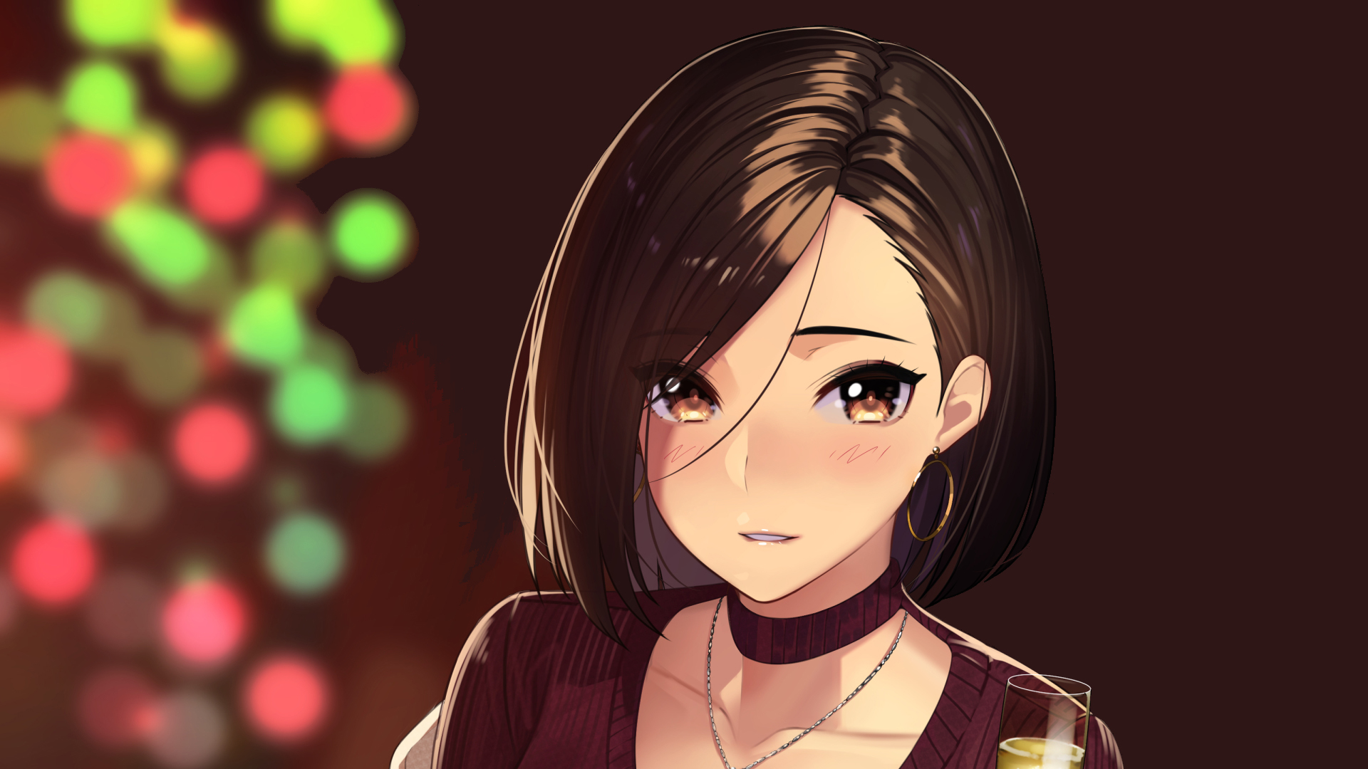 Black Short Hair Anime Girl With Brown Dress HD Anime Girl Wallpaper