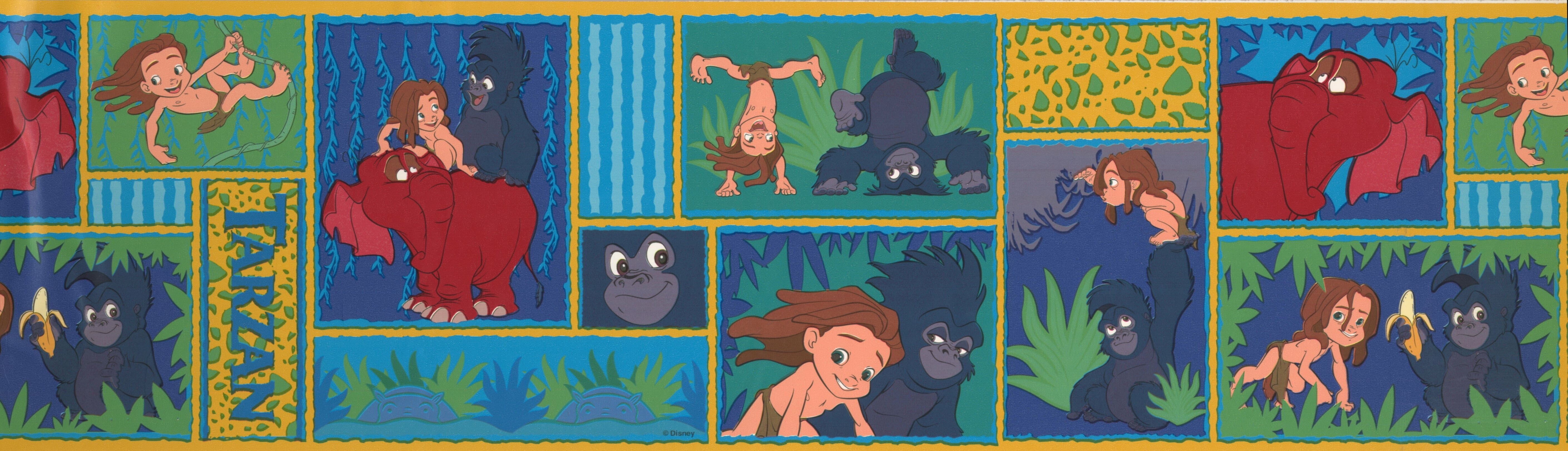 RetroArt Tarzan with Animals Disney Cartoon 15' x 7'' Wallpaper Border