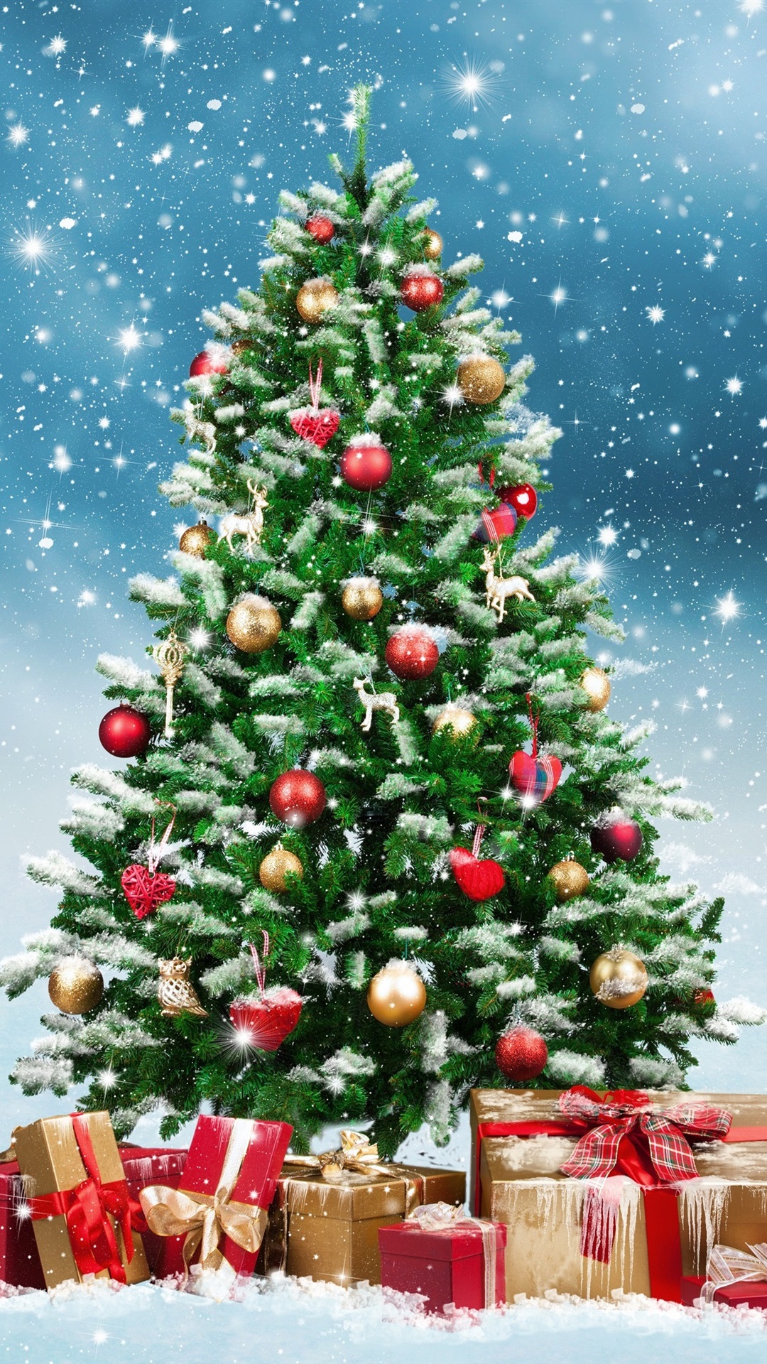 Christmas Tree, Gifts, Snowflakes, Winter, Snow 1080x1920 IPhone 8 7 6 6S Plus Wallpaper, Background, Picture, Image