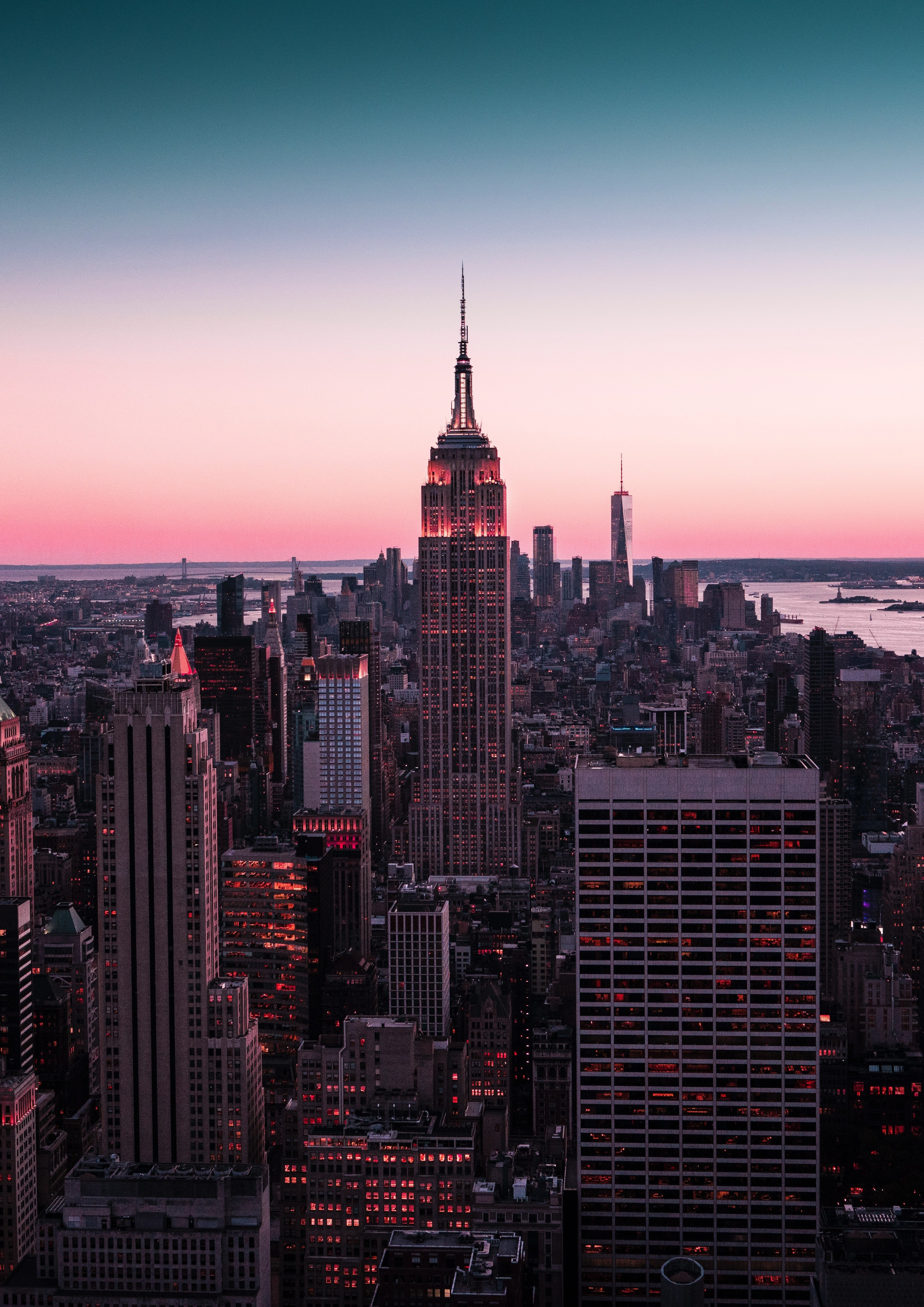Download 3508x4961 Usa New York, Cityscape, Skyscrapers, Buildings, Sky, Sunset Wallpaper