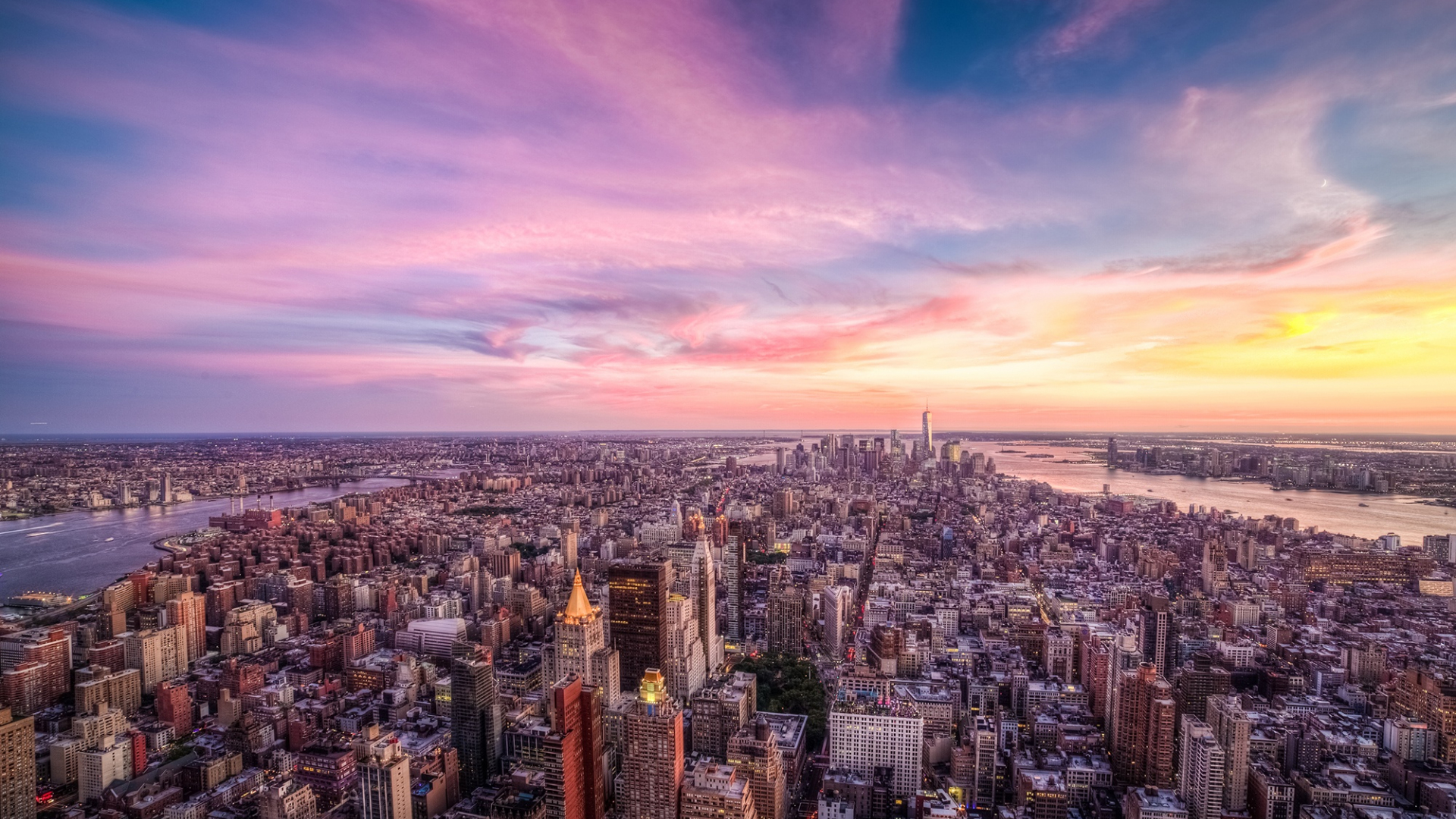 Desktop Wallpaper Purple Sunset Of New York City, Usa Wa, HD Image, Picture, Background, 9j3mnh