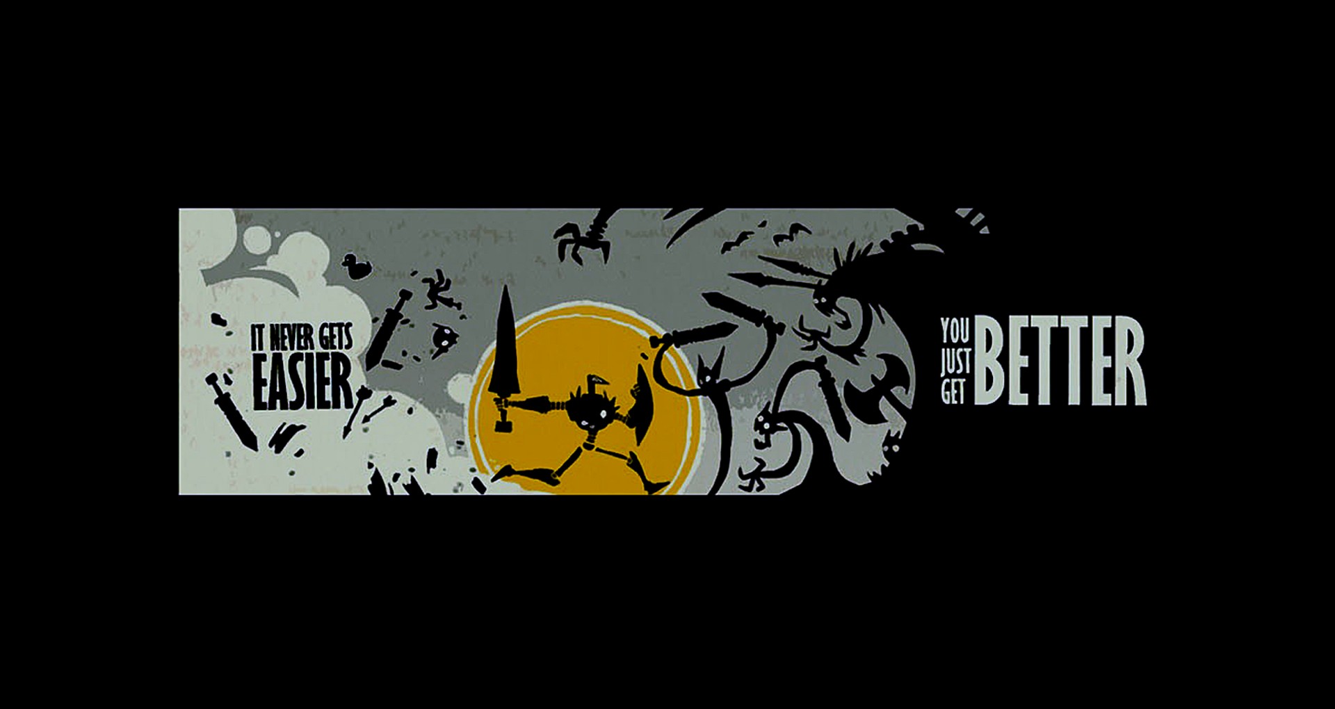 Wallpaper, black, illustration, quote, artwork, text, logo, yellow, cartoon, graphic design, brand, ART, darkness, graphics, 1920x1020 px, computer wallpaper, font, visual arts 1920x1020