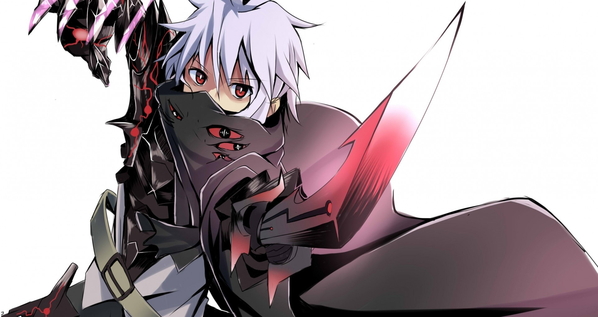 Download 1920x1020 Anime Boy, Demon, Weapon, White Hair Wallpaper