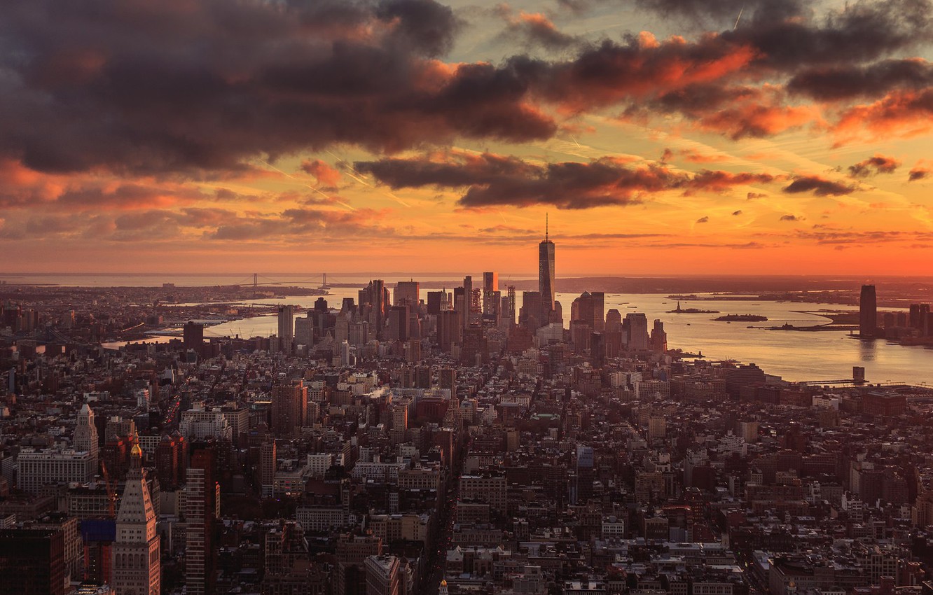 Wallpaper city, New York, New York sunset image for desktop, section город