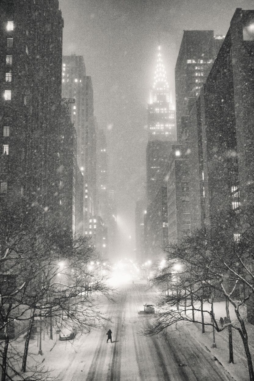 New York Snow, Winter Night Overlooking the Chrysler Building by nythroughthelens. New york winter, New york snow, City photography